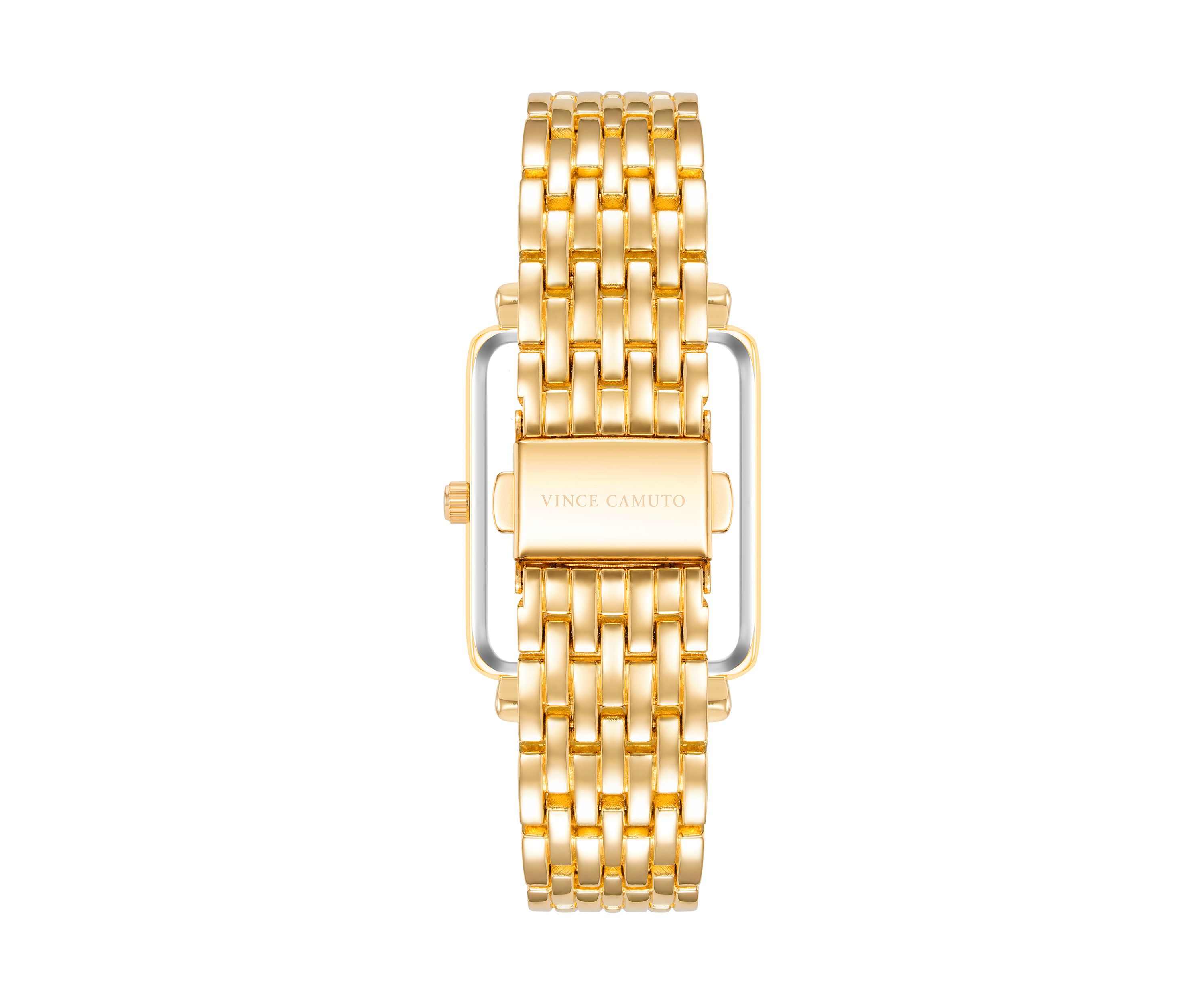 Quartz Gold-Tone Metal Alloy Crystal Bezel Watch