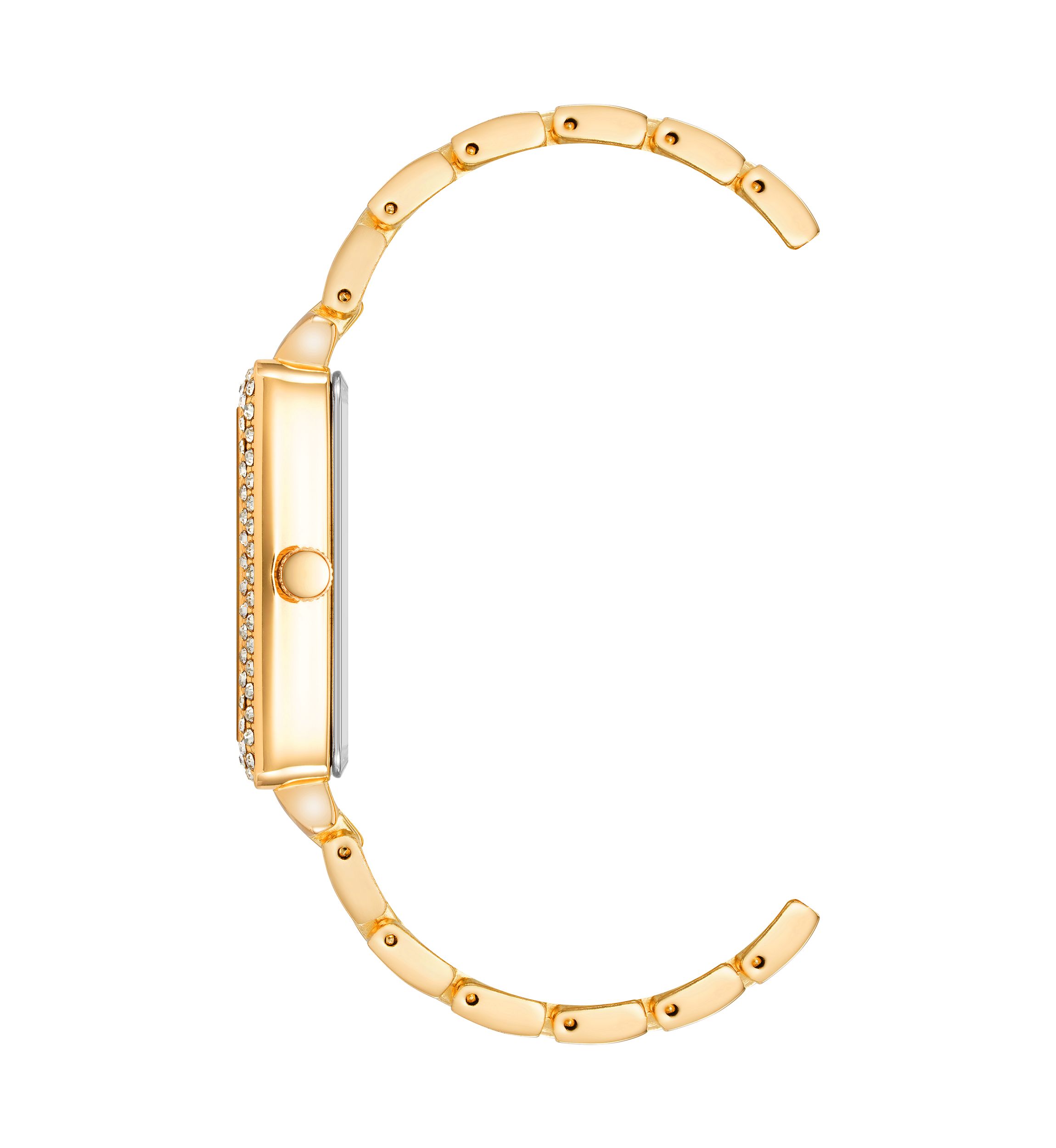 Quartz Gold-Tone Metal Alloy Crystal Bezel Watch