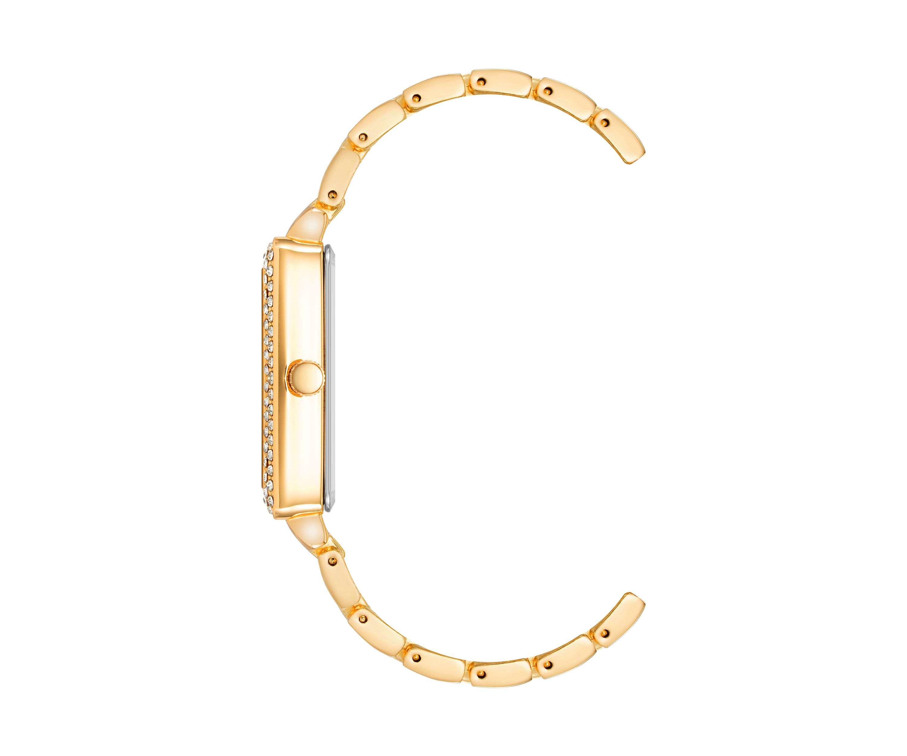 Quartz Gold-Tone Metal Alloy Crystal Bezel Watch