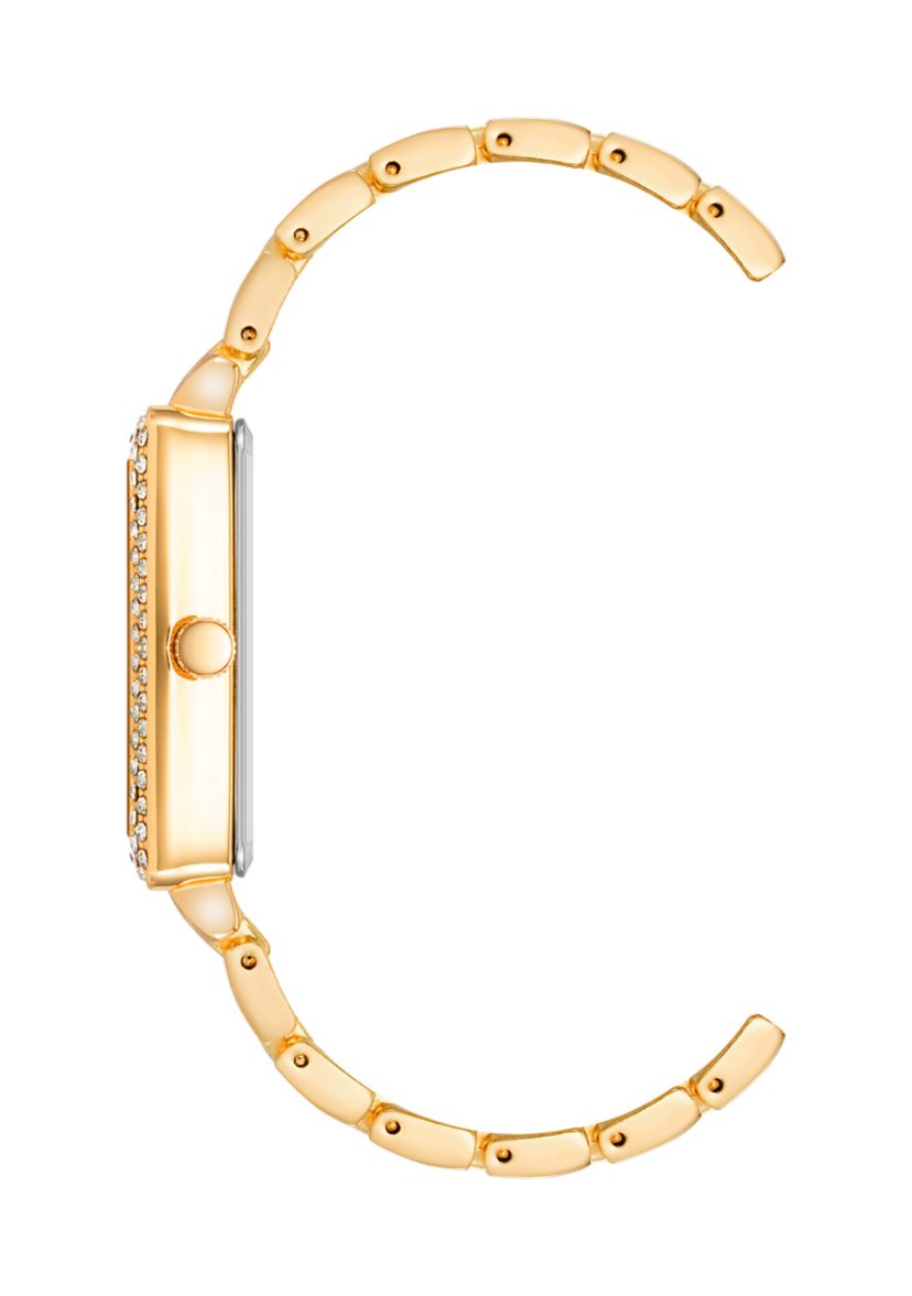 Quartz Gold-Tone Metal Alloy Crystal Bezel Watch