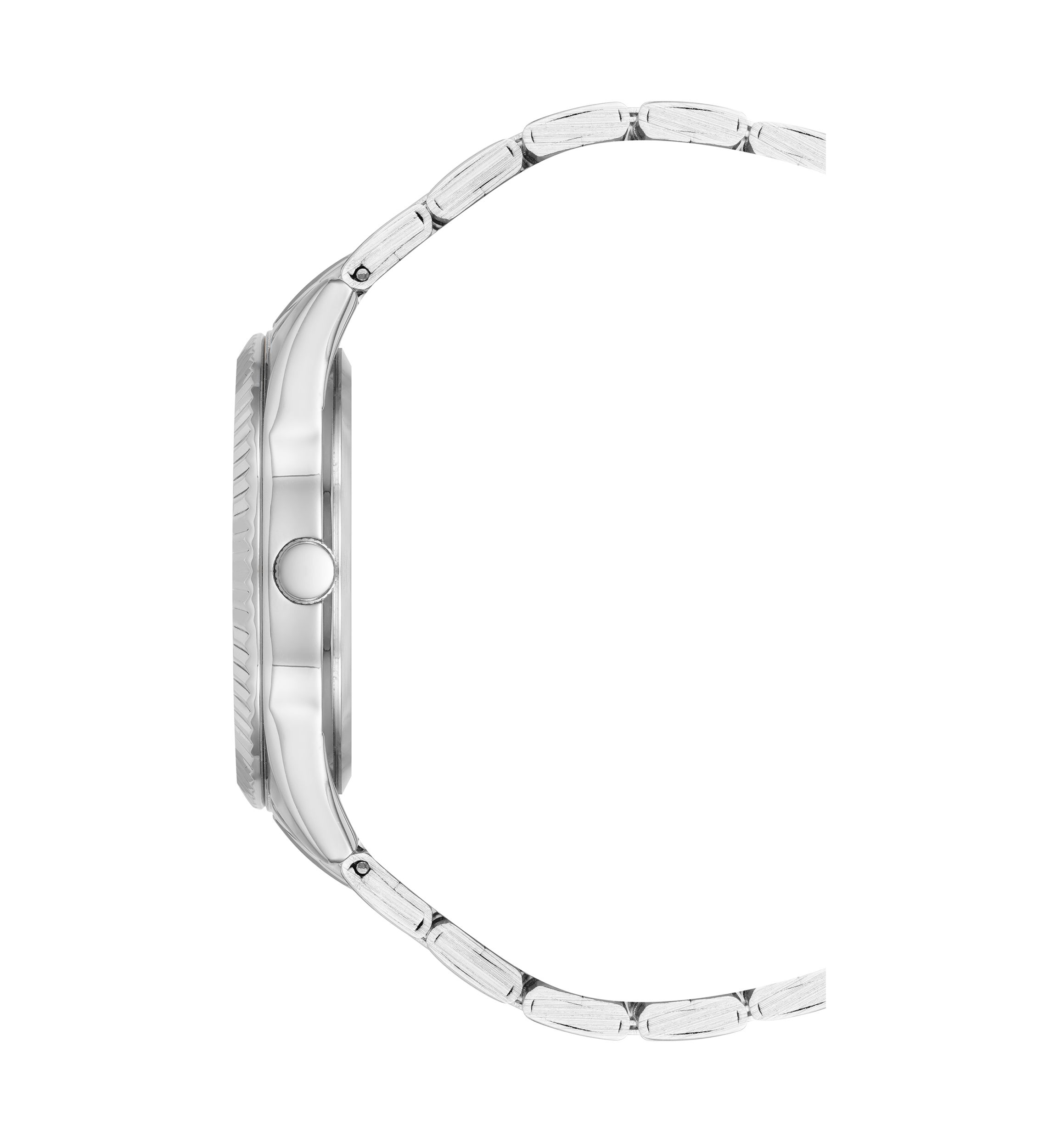Quartz Polished Silver-Tone Metal Alloy with Light Blue Dial Watch
