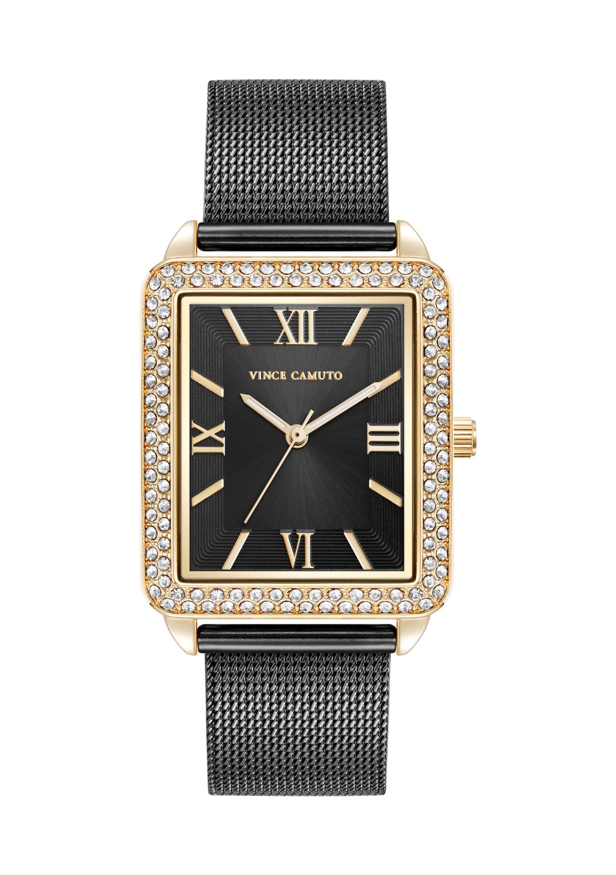 Quartz Silver Tone Stainless Steel Mesh and Rose Gold Tone Metal Alloy Crystal Accented Watch