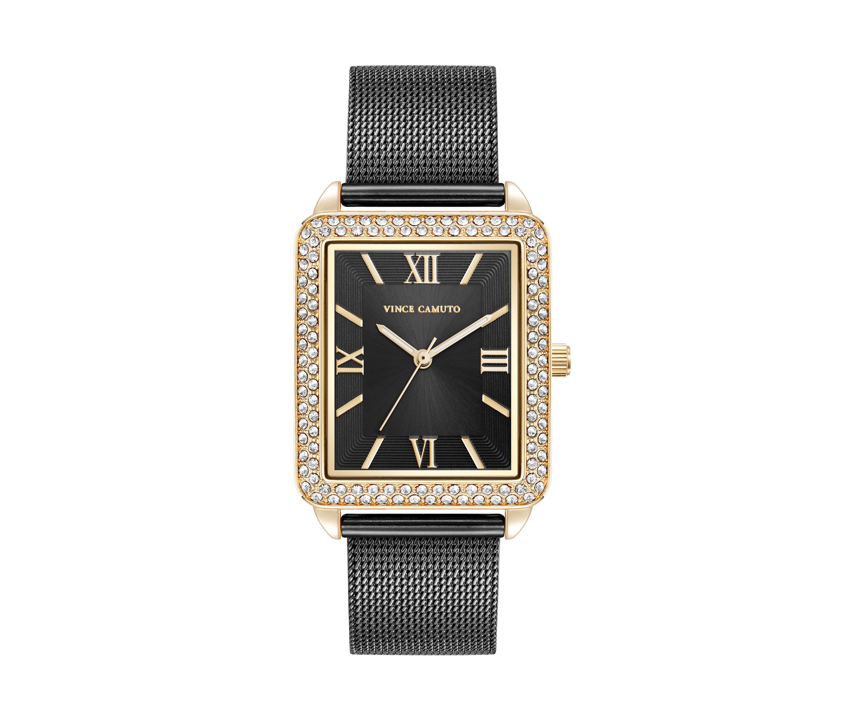 Quartz Silver Tone Stainless Steel Mesh and Rose Gold Tone Metal Alloy Crystal Accented Watch