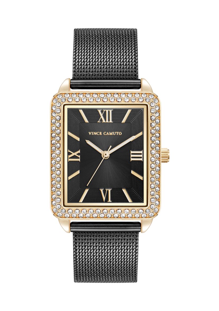 Quartz Silver Tone Stainless Steel Mesh and Rose Gold Tone Metal Alloy Crystal Accented Watch