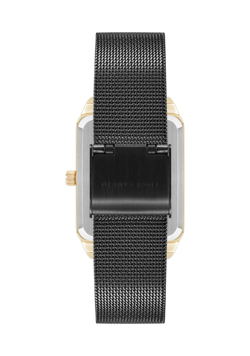 Quartz Silver Tone Stainless Steel Mesh and Rose Gold Tone Metal Alloy Crystal Accented Watch