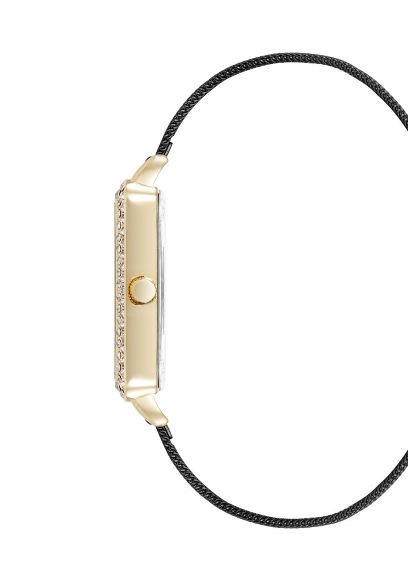Quartz Silver Tone Stainless Steel Mesh and Rose Gold Tone Metal Alloy Crystal Accented Watch
