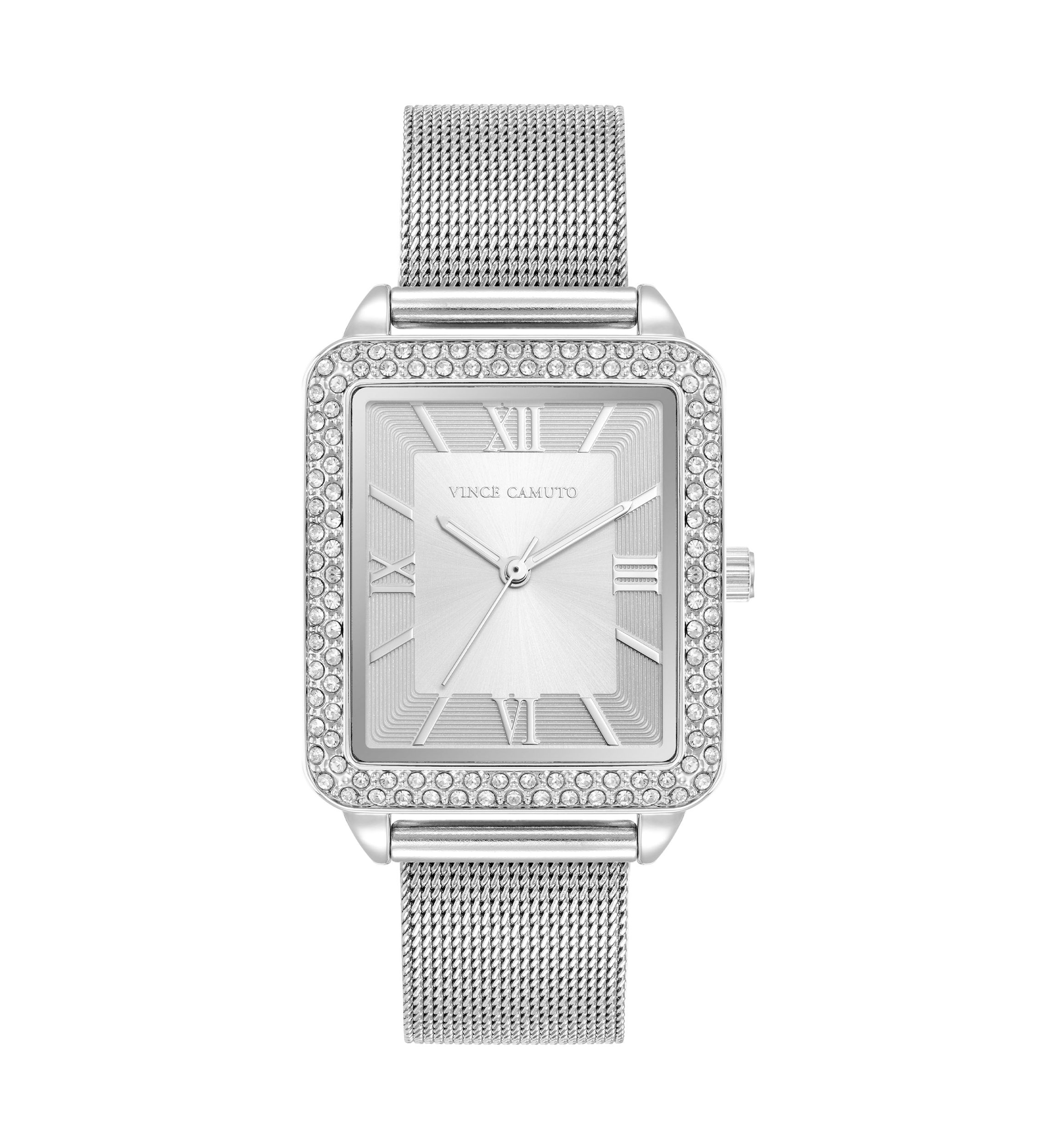   Silver Tone Stainless Steel Mesh Band Watch with Crystal 