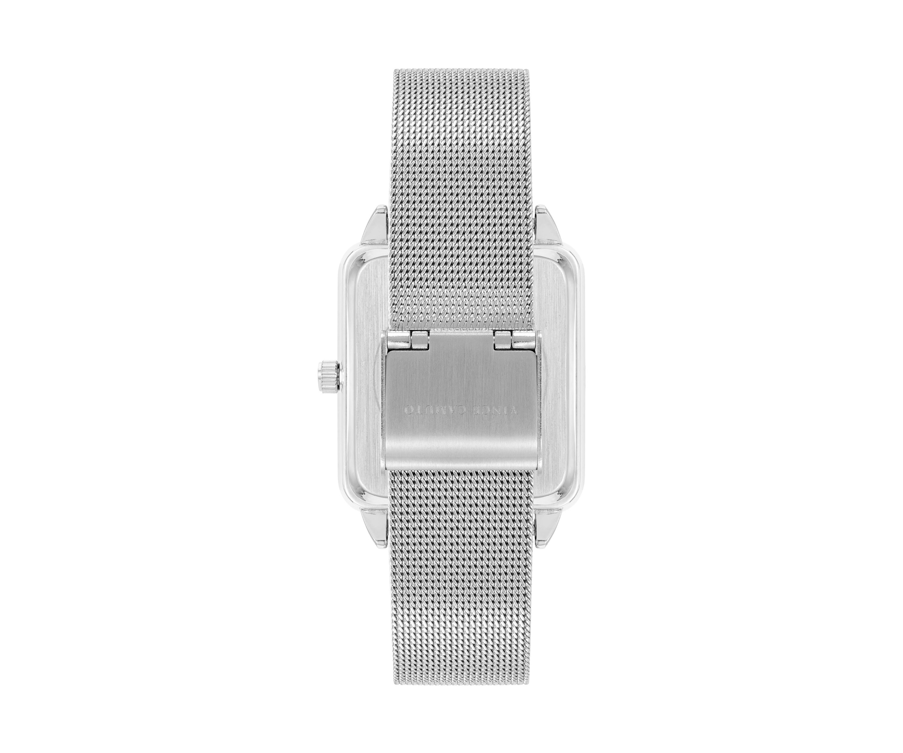   Silver Tone Stainless Steel Mesh Band Watch with Crystal 