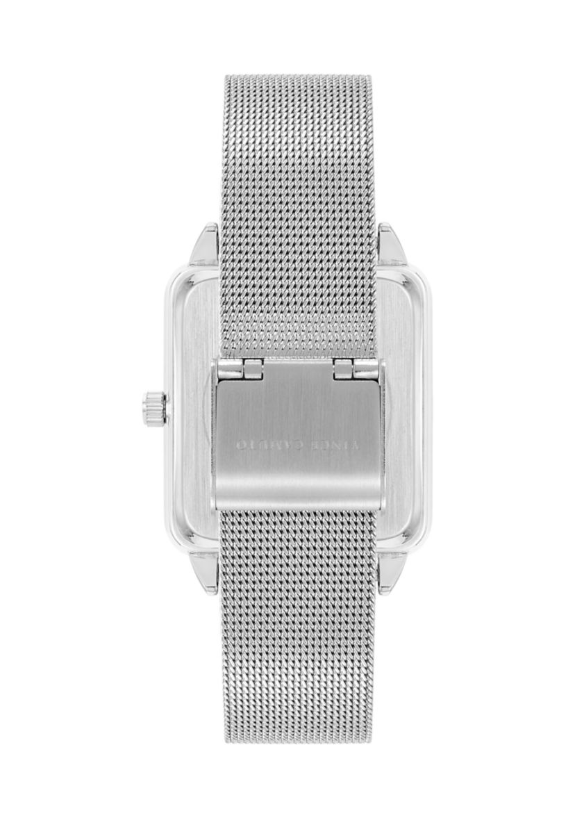   Silver Tone Stainless Steel Mesh Band Watch with Crystal 