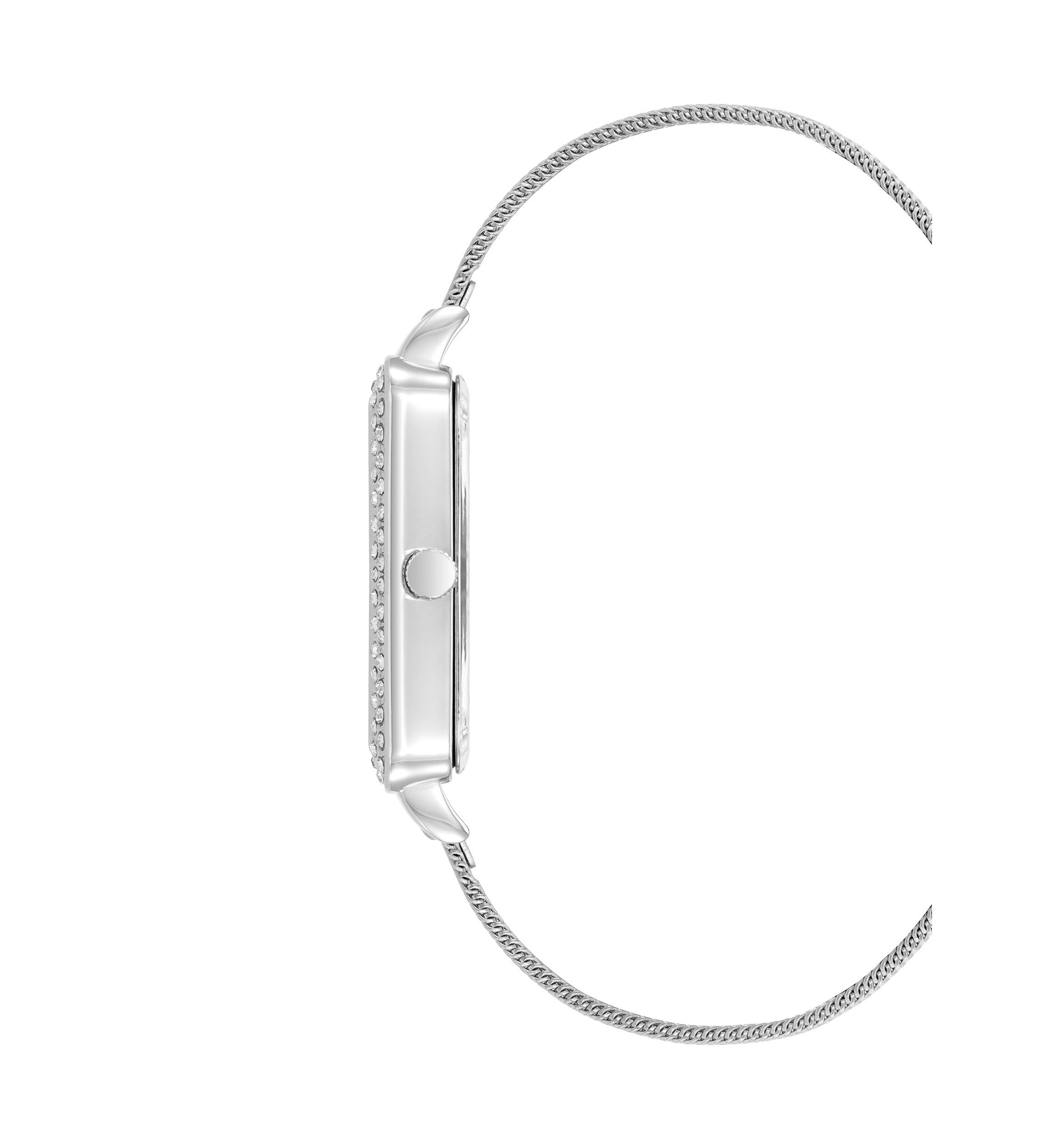   Silver Tone Stainless Steel Mesh Band Watch with Crystal 