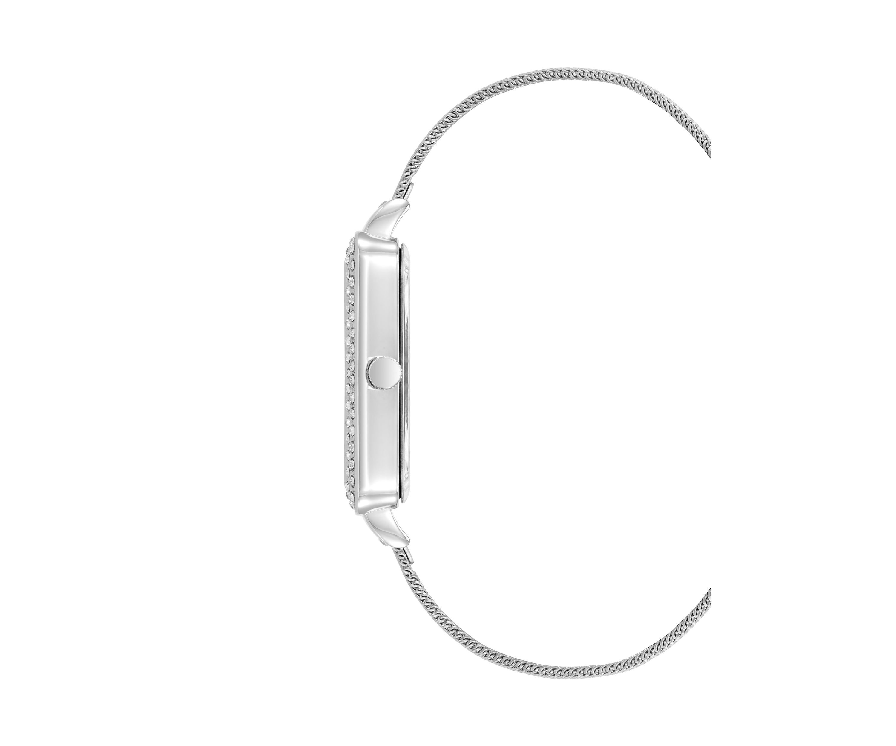   Silver Tone Stainless Steel Mesh Band Watch with Crystal 