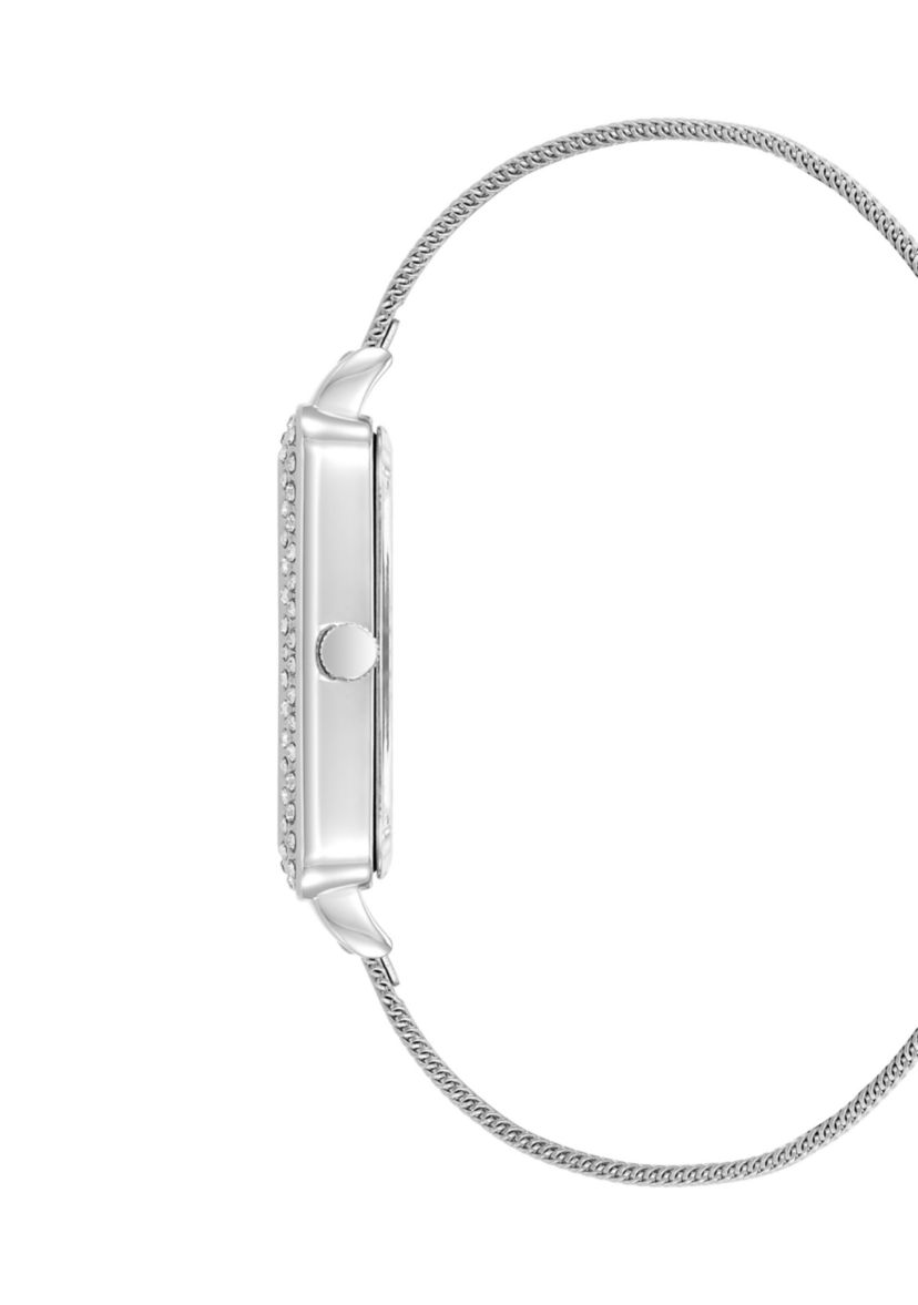   Silver Tone Stainless Steel Mesh Band Watch with Crystal 
