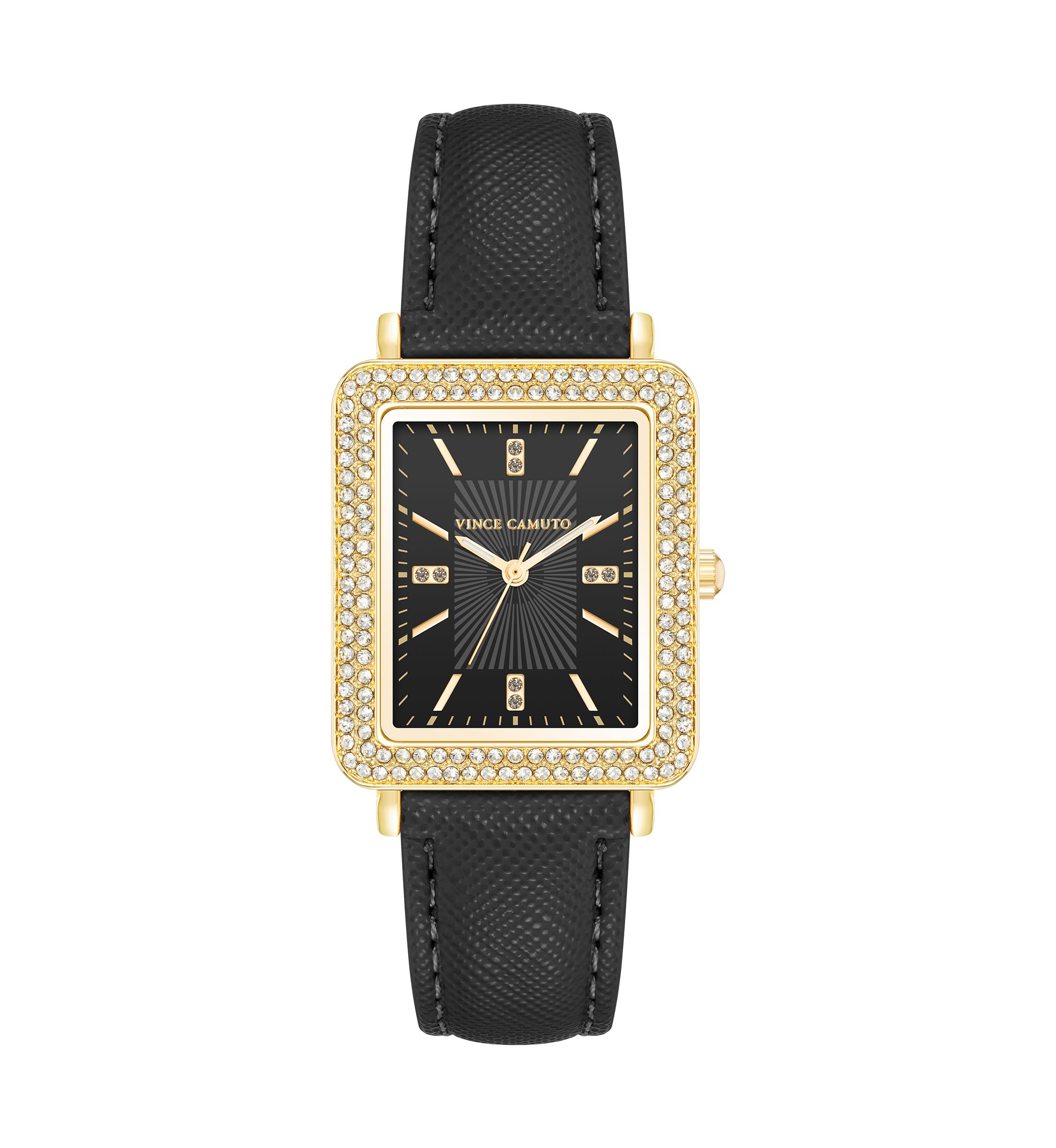  Black Faux Leather Band Watch  with Crystal 