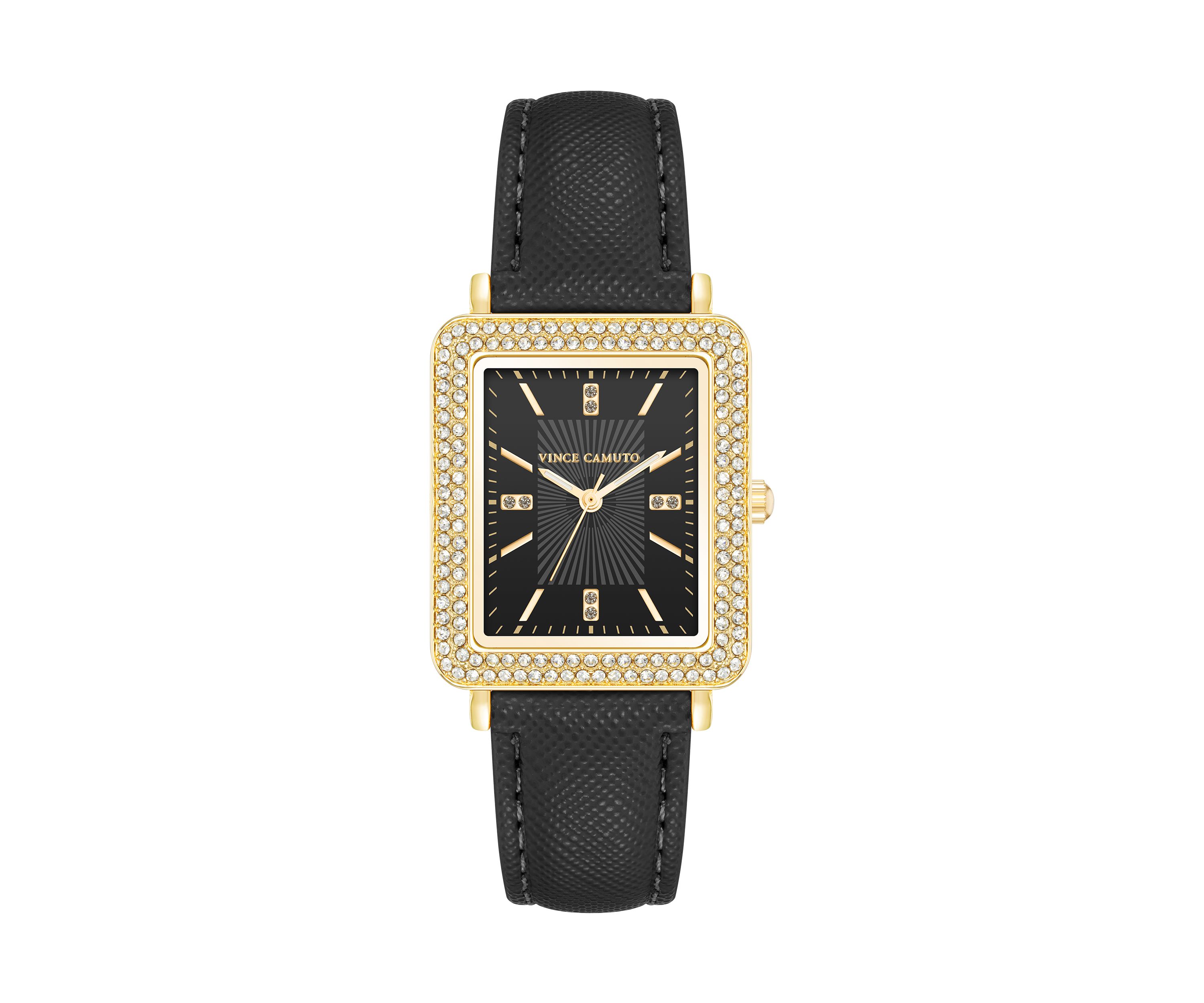  Black Faux Leather Band Watch  with Crystal 