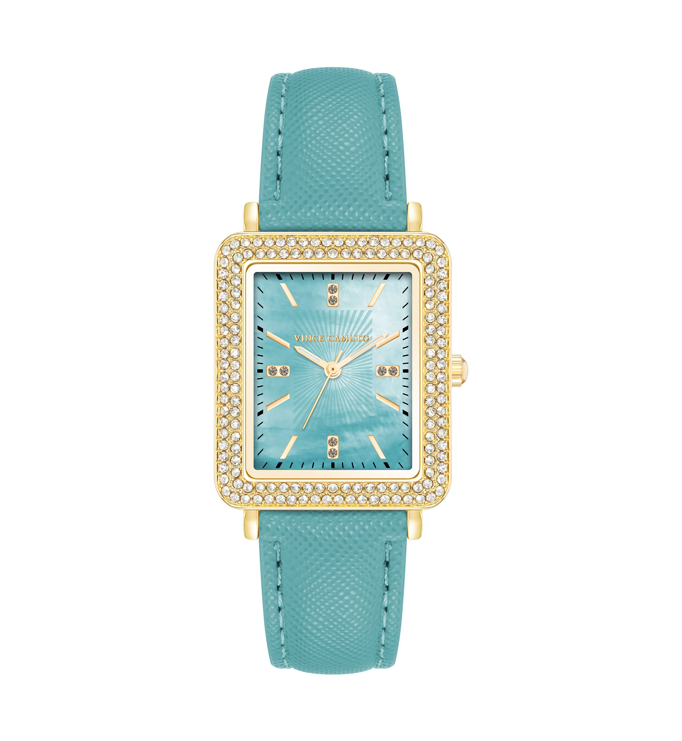 Quartz Faux Leather Crystal Accented Watch