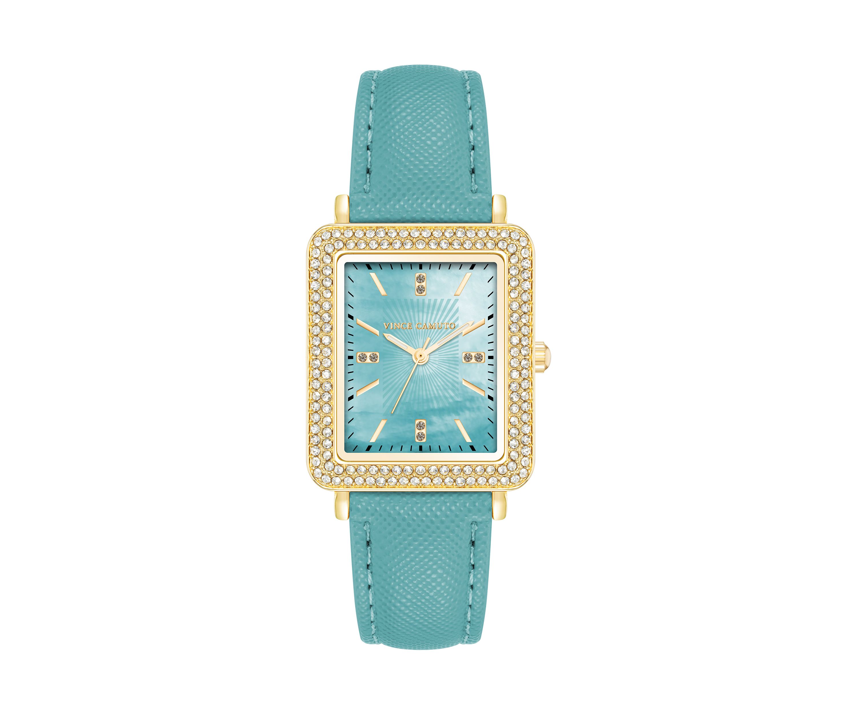 Quartz Faux Leather Crystal Accented Watch