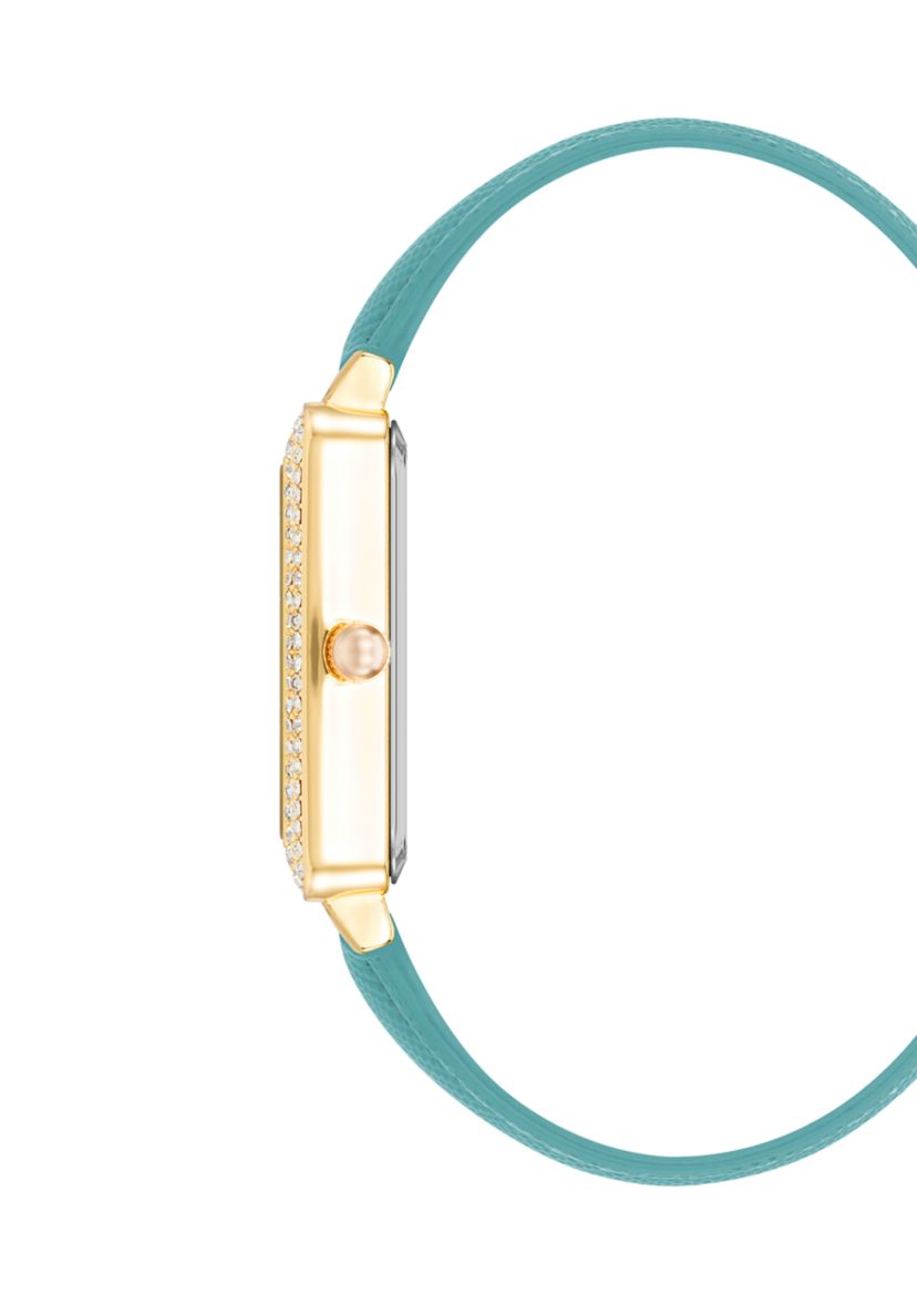 Quartz Faux Leather Crystal Accented Watch