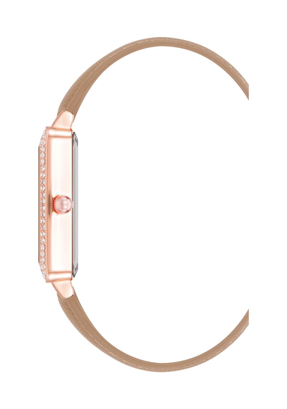   Beige Faux Leather Band Watch with Crystal 