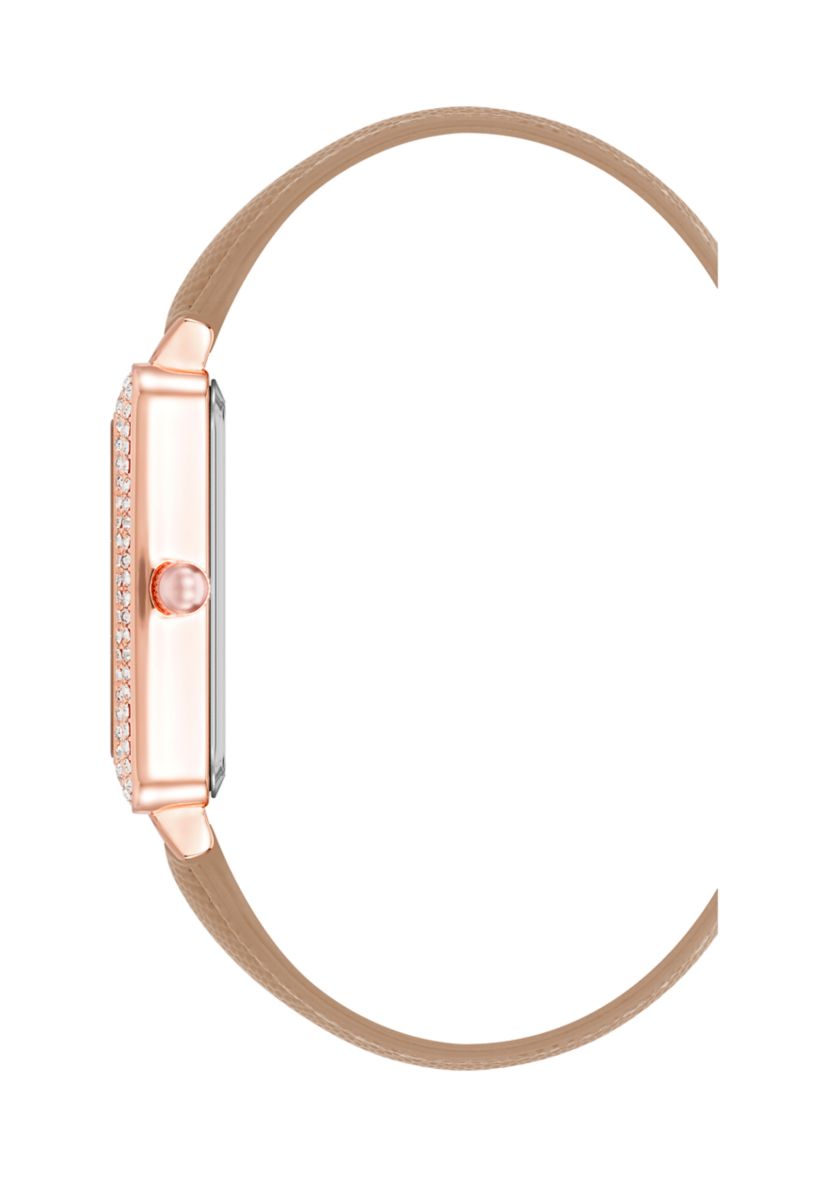   Beige Faux Leather Band Watch with Crystal 