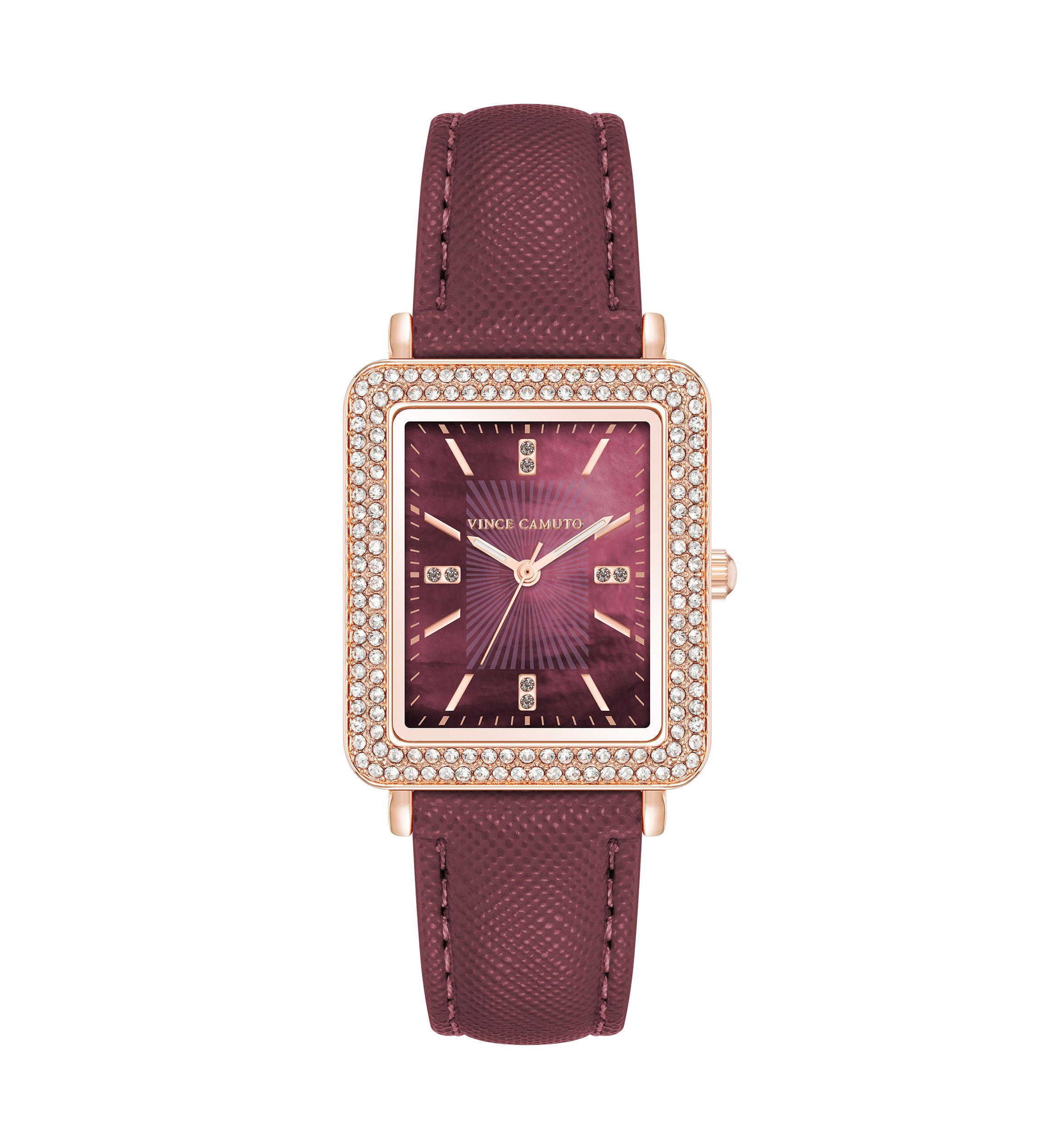  Purple Faux Leather Band Watch with Crystal 