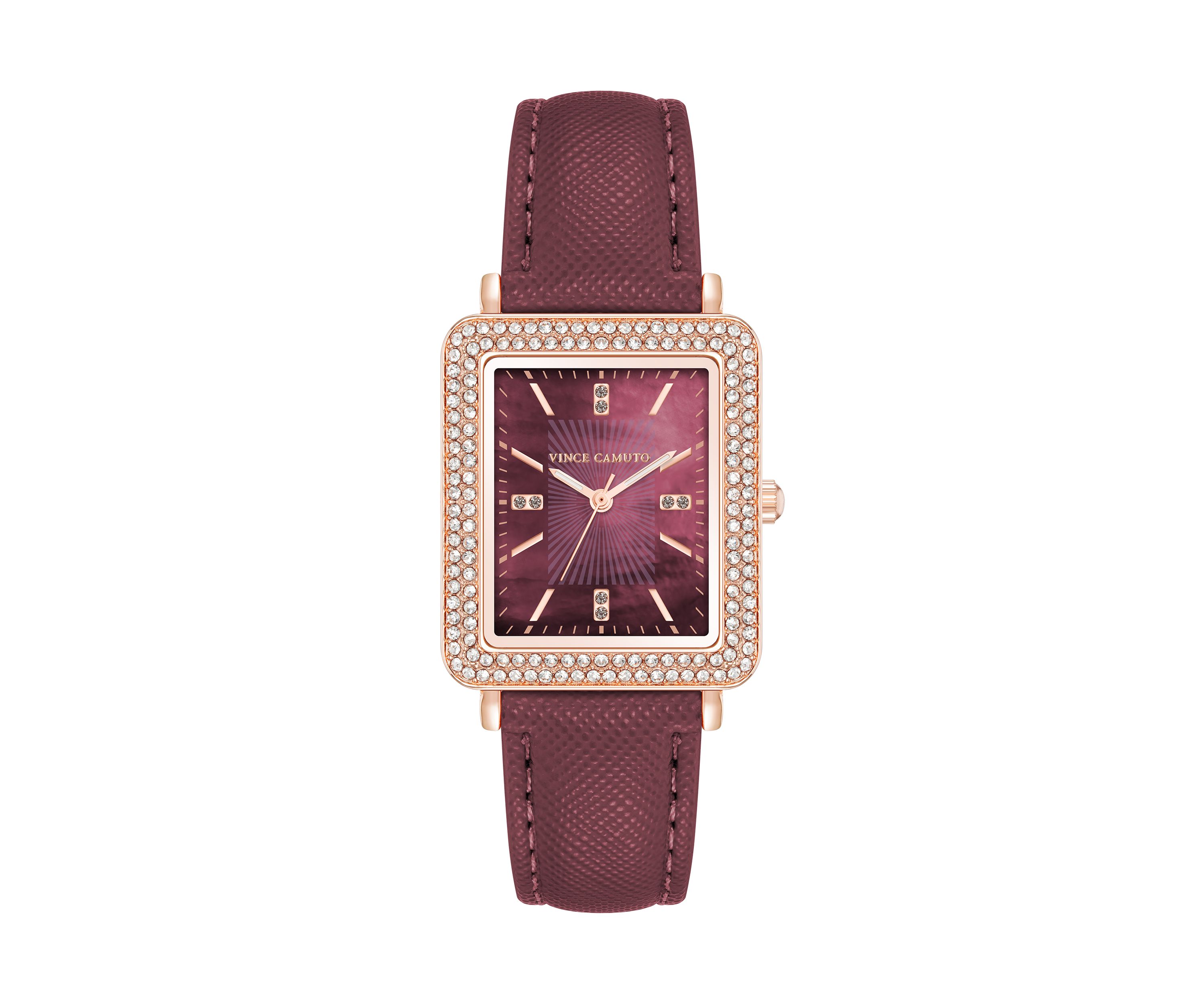  Purple Faux Leather Band Watch with Crystal 