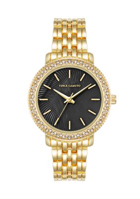 Vince Camuto Gold Tone Metal Band Watch with Black Dial and