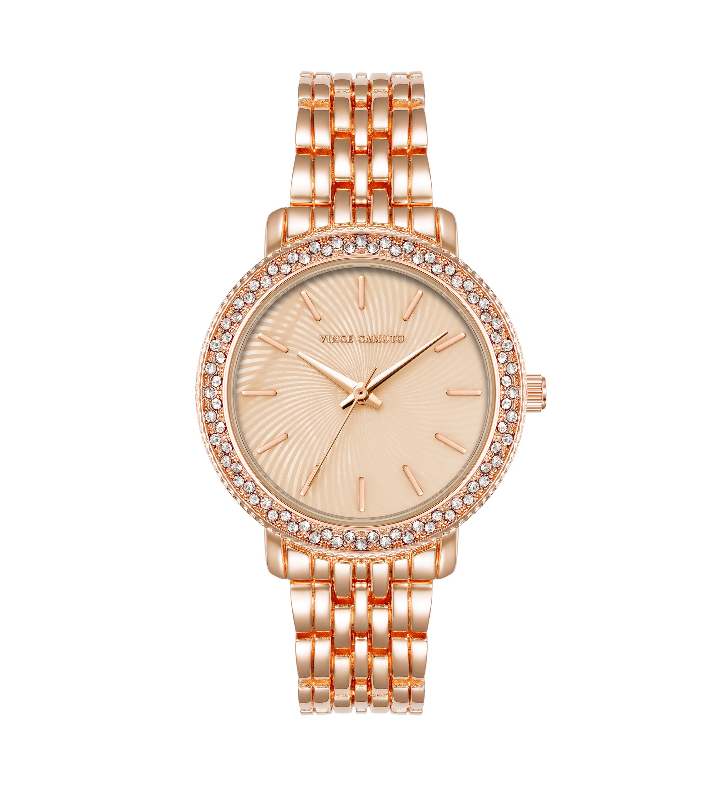 Vince Camuto Rose Gold Tone Metal Band Watch with Crystal | Belk display picture 3