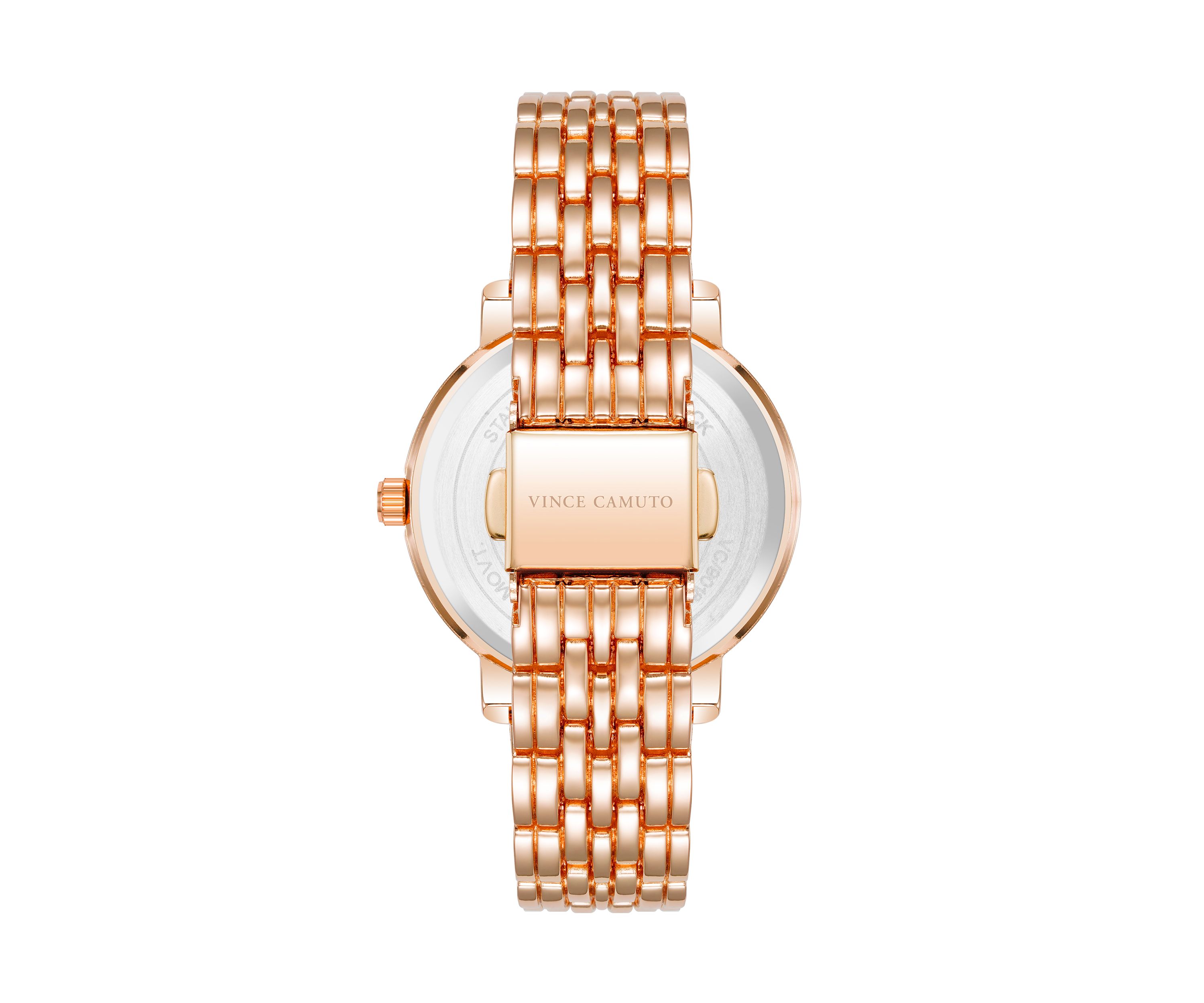 Rose Gold Tone Metal Band Watch with Crystal 