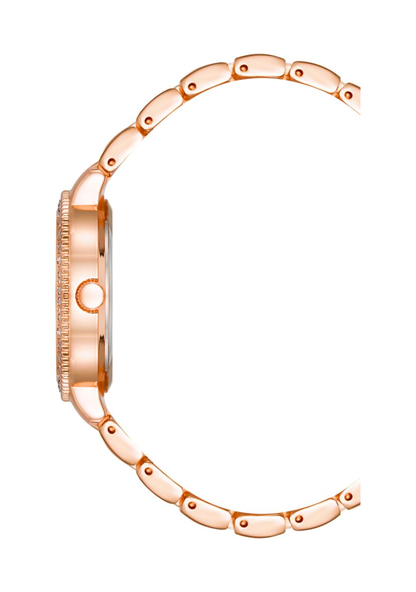 Rose Gold Tone Metal Band Watch with Crystal 