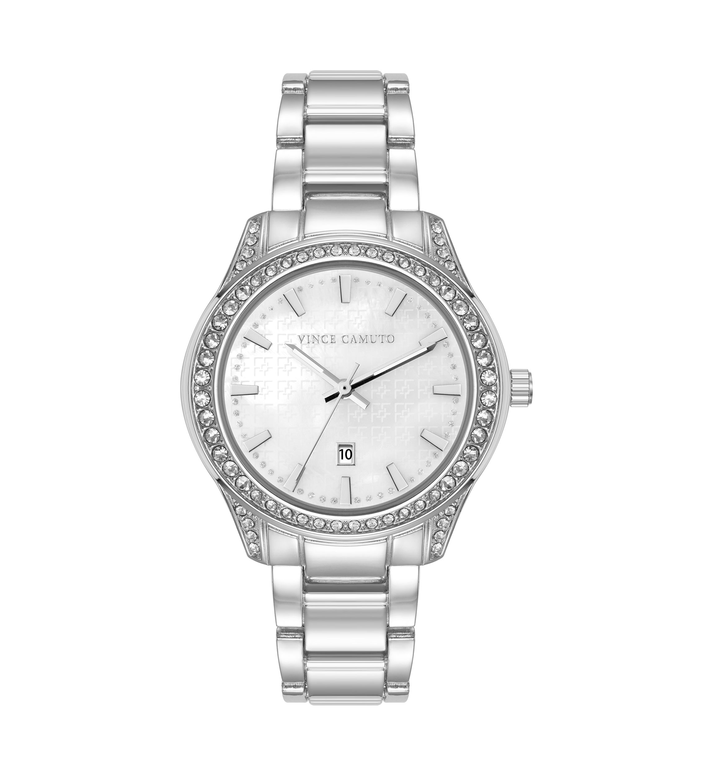 Quartz Silver-Tone Metal Alloy Crystal Bezel Watch