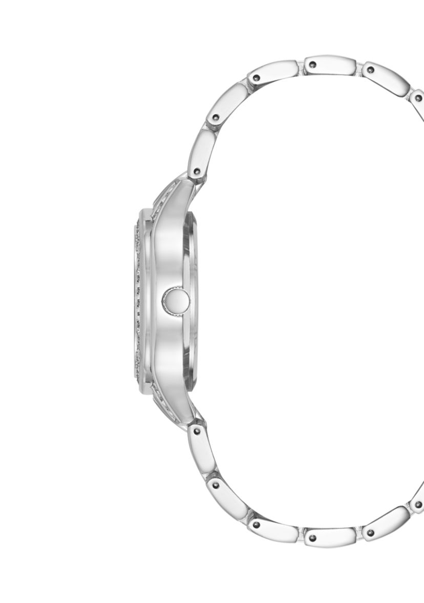 Quartz Silver-Tone Metal Alloy Crystal Bezel Watch