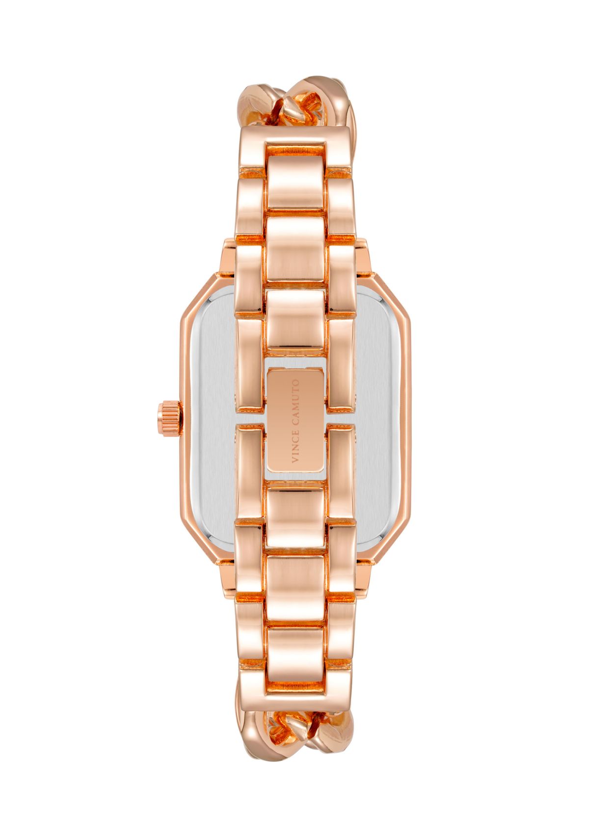 Rose Gold Tone Metal Chain Bracelet with Black Dial 