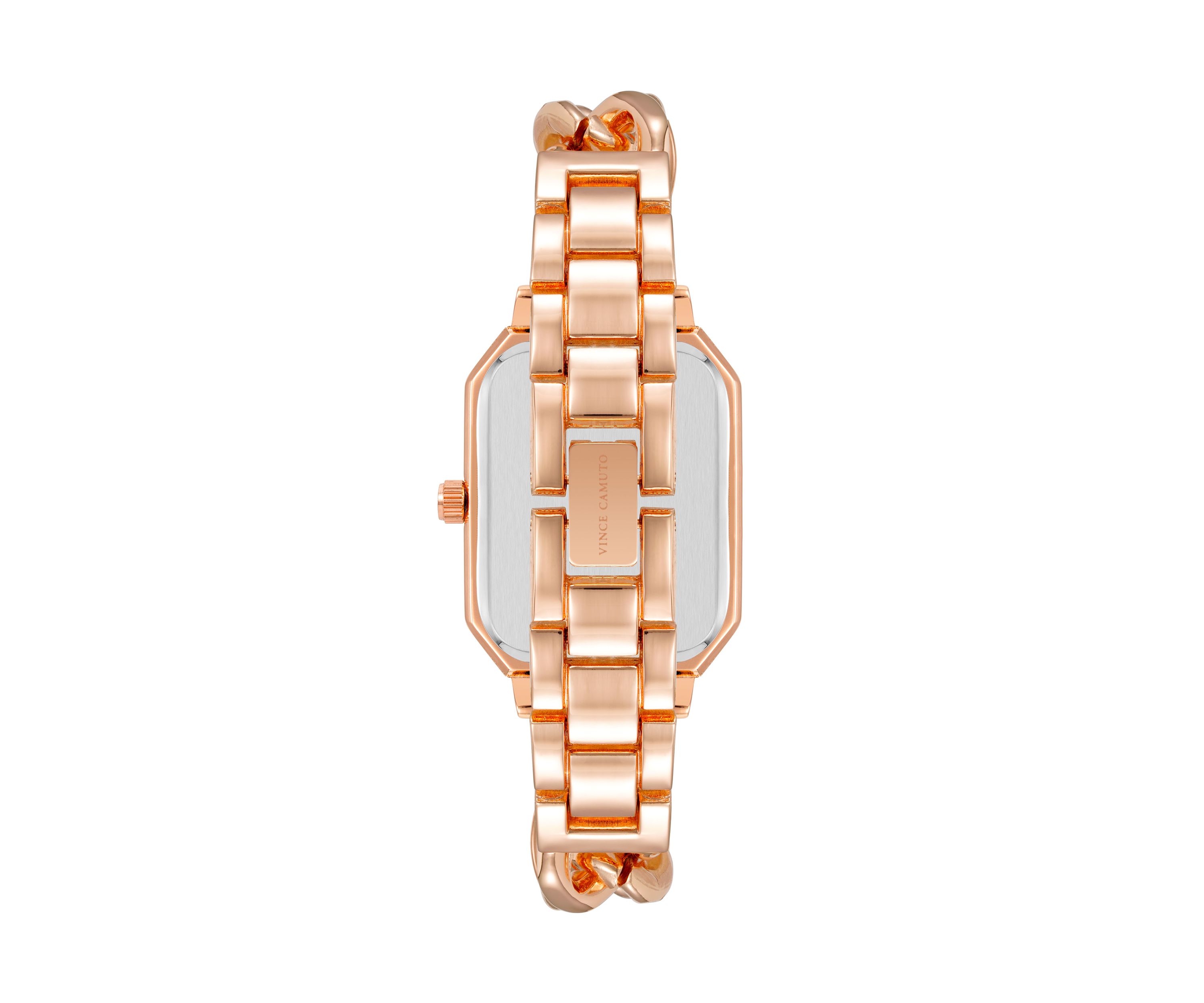 Rose Gold Tone Metal Chain Bracelet with Black Dial 