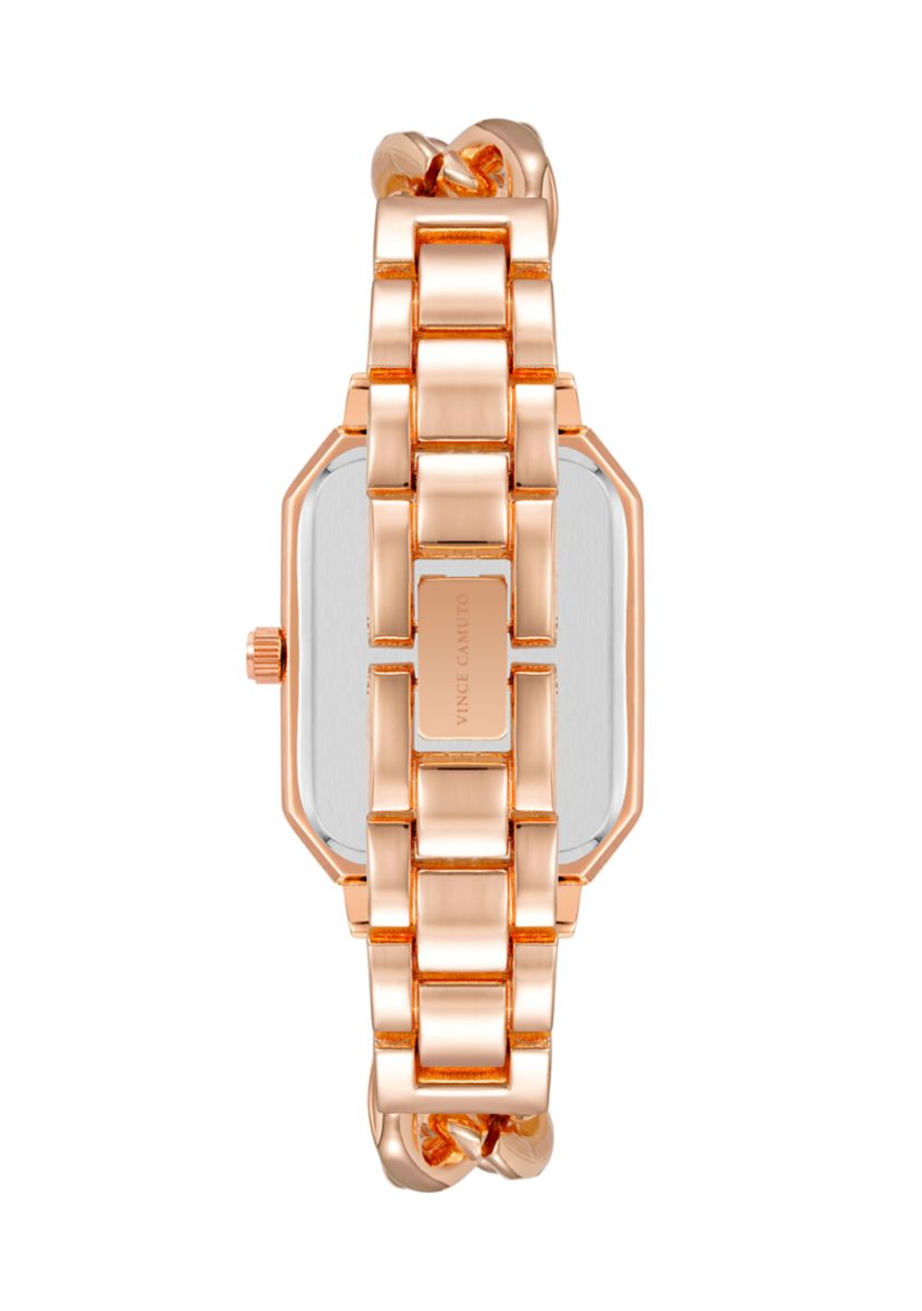 Rose Gold Tone Metal Chain Bracelet with Black Dial 