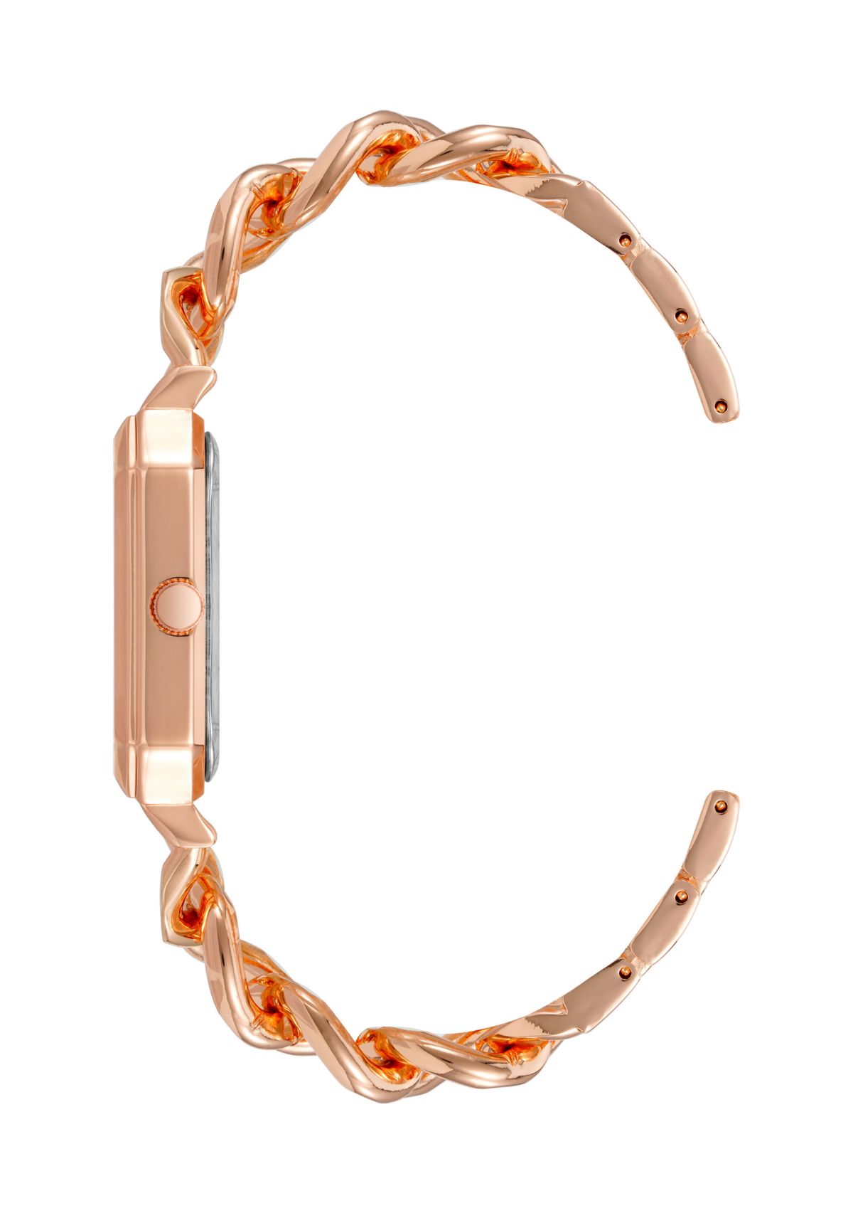 Rose Gold Tone Metal Chain Bracelet with Black Dial 