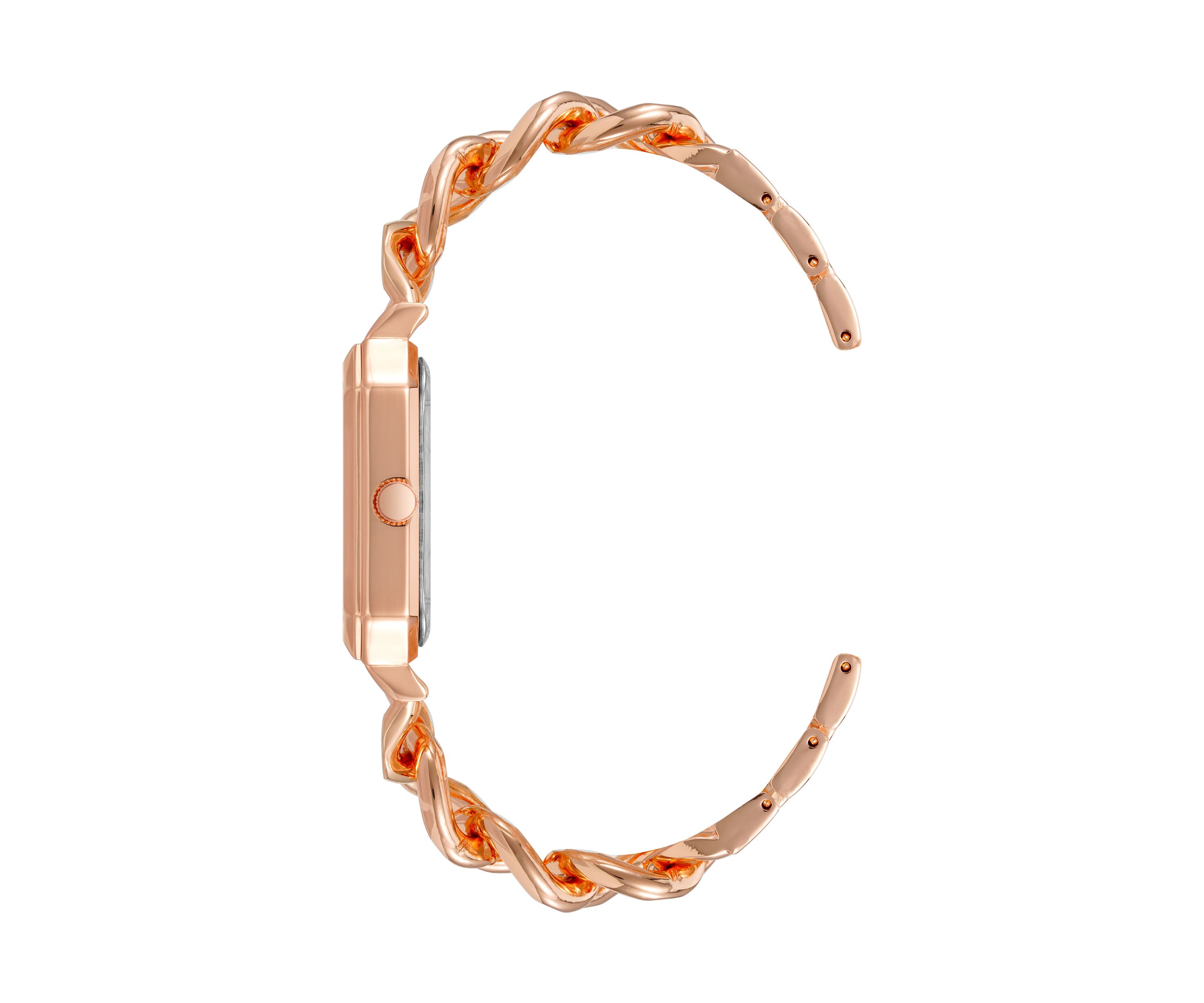Rose Gold Tone Metal Chain Bracelet with Black Dial 