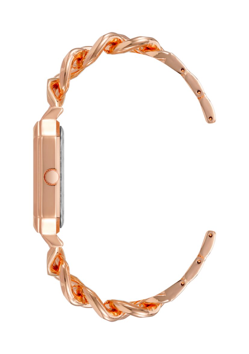Rose Gold Tone Metal Chain Bracelet with Black Dial 