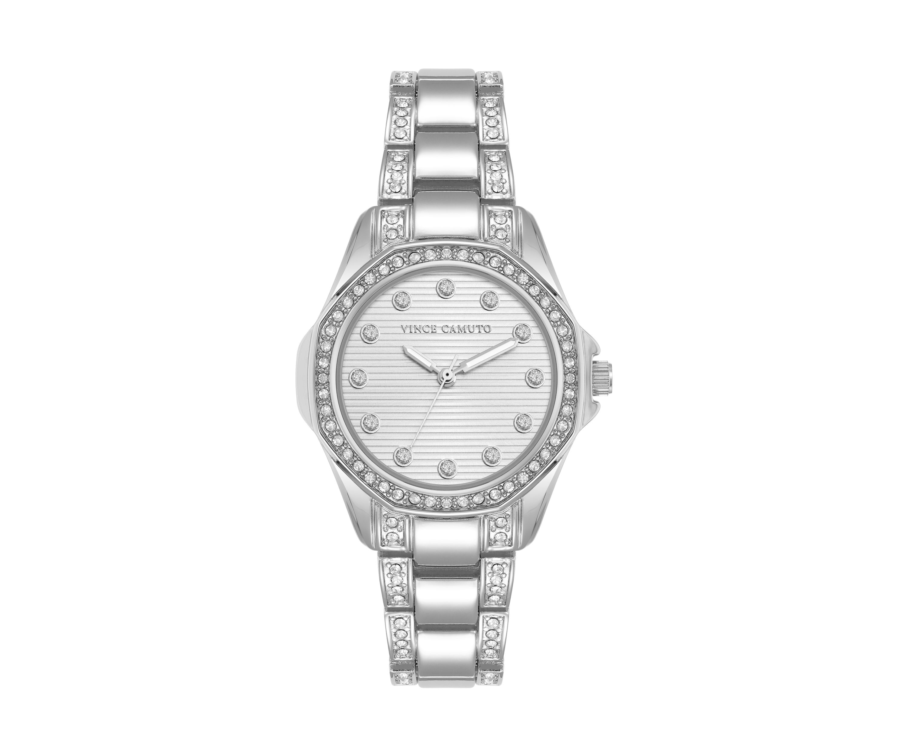 Quartz Silver-Tone Metal Alloy Crystal Embellished Watch