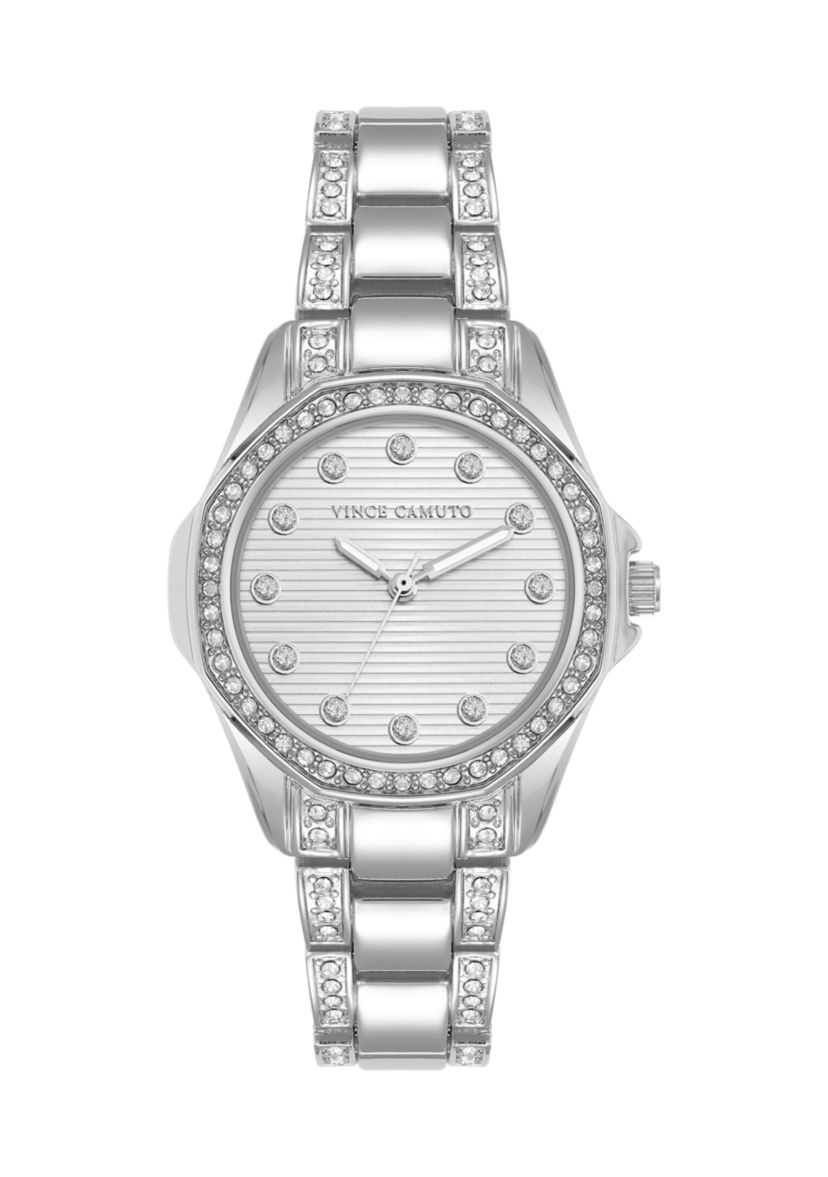 Quartz Silver-Tone Metal Alloy Crystal Embellished Watch