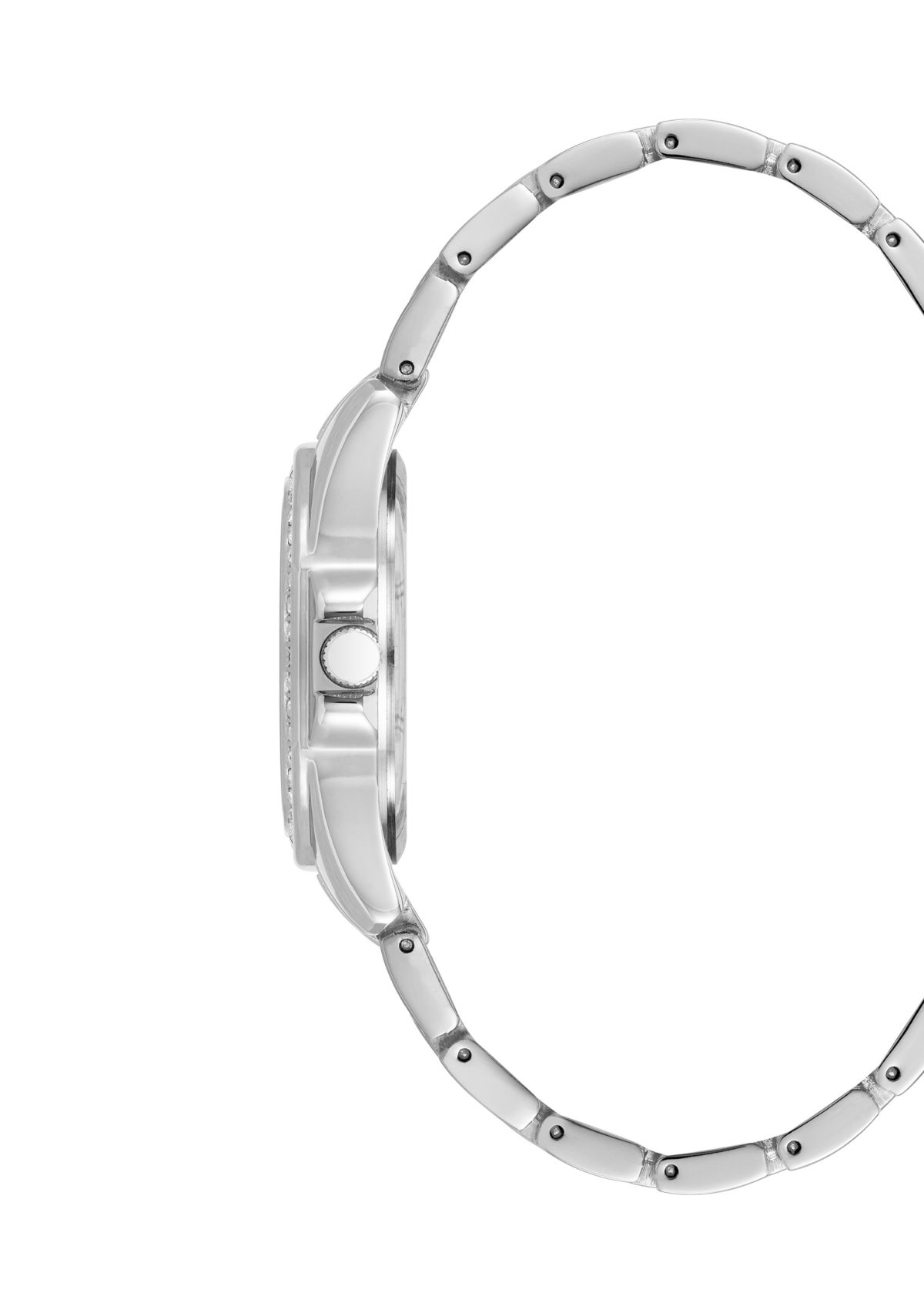 Quartz Silver-Tone Metal Alloy Crystal Embellished Watch