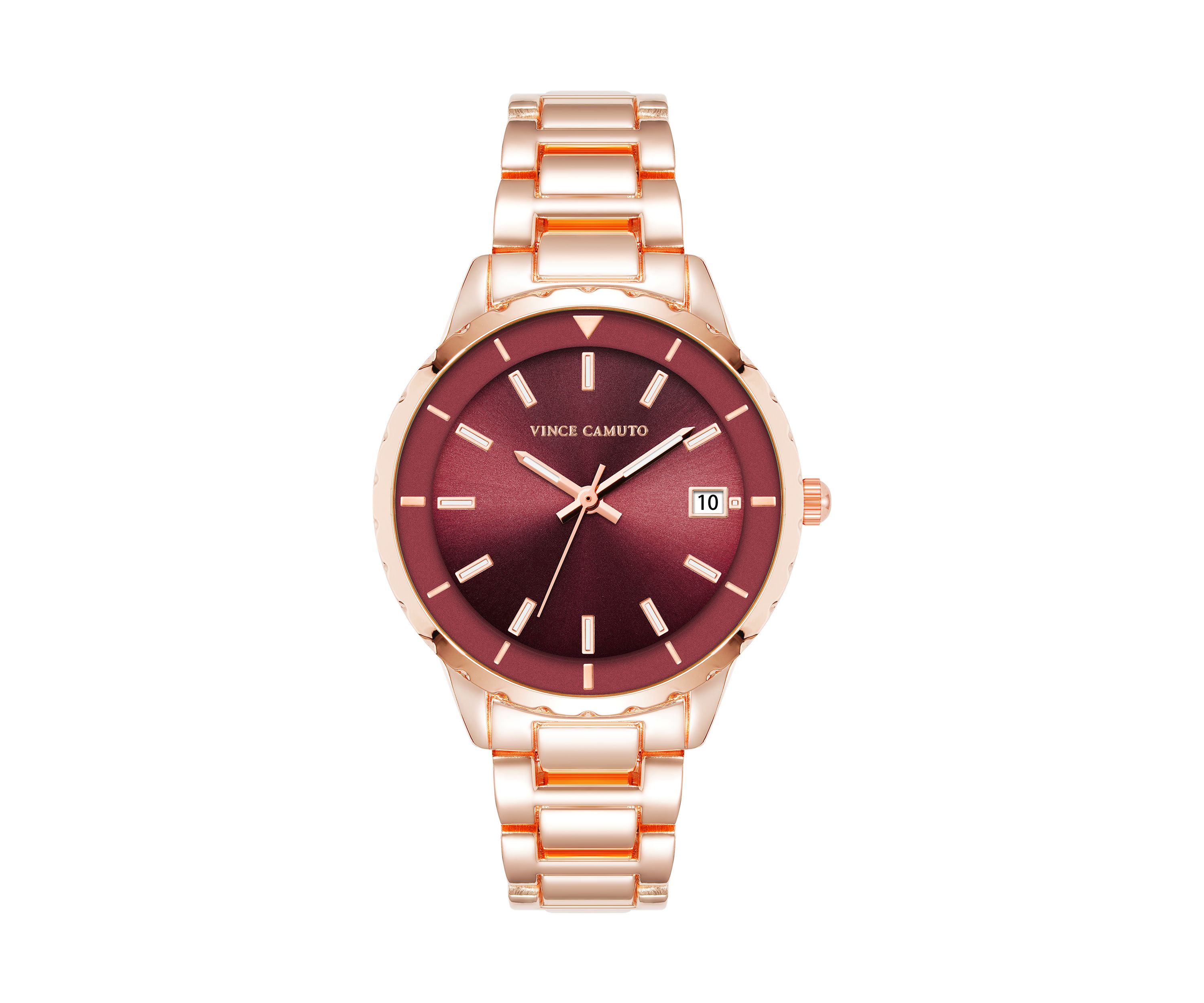 Quartz Burgundy and Rose Gold-Tone Metal Alloy Watch