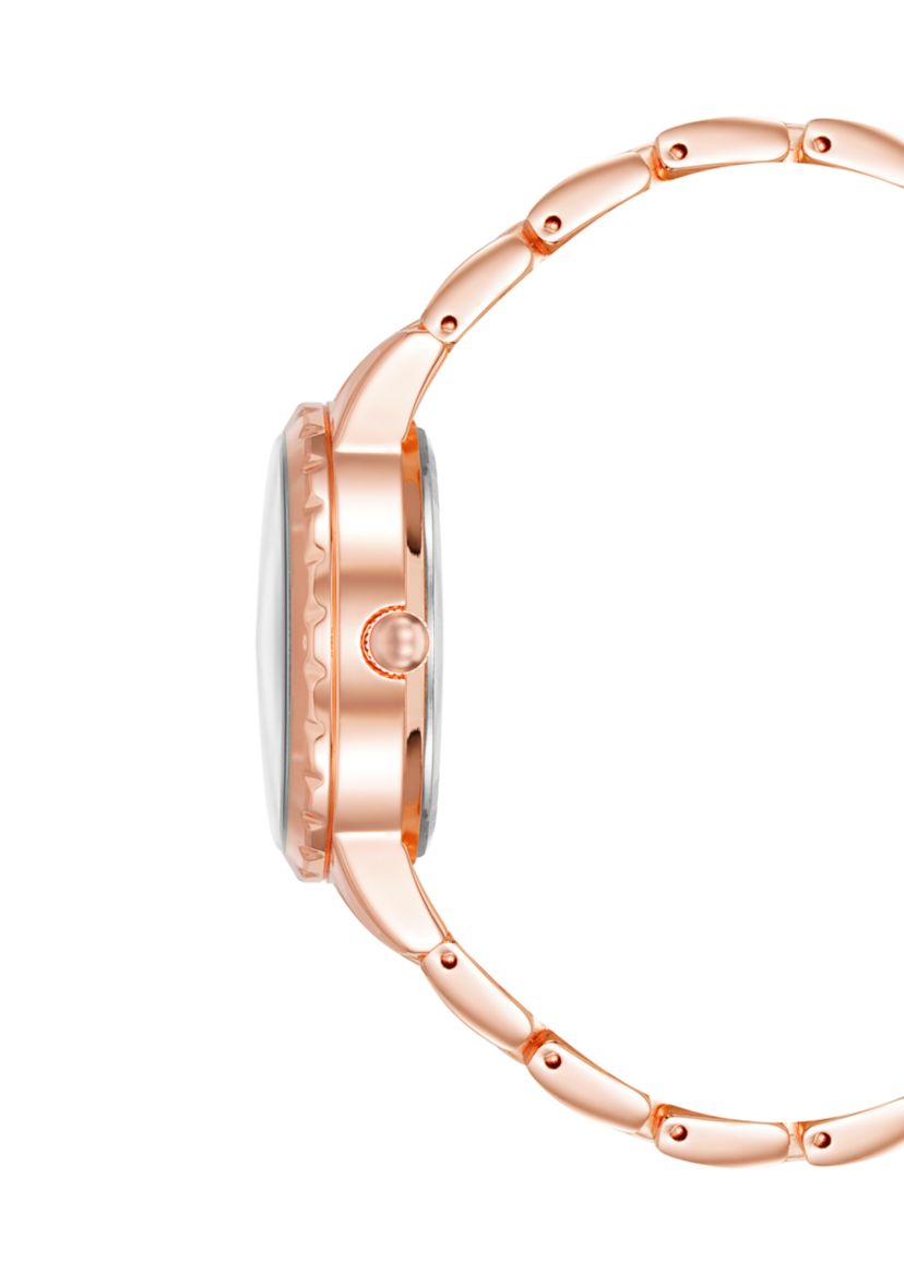 Quartz Burgundy and Rose Gold-Tone Metal Alloy Watch