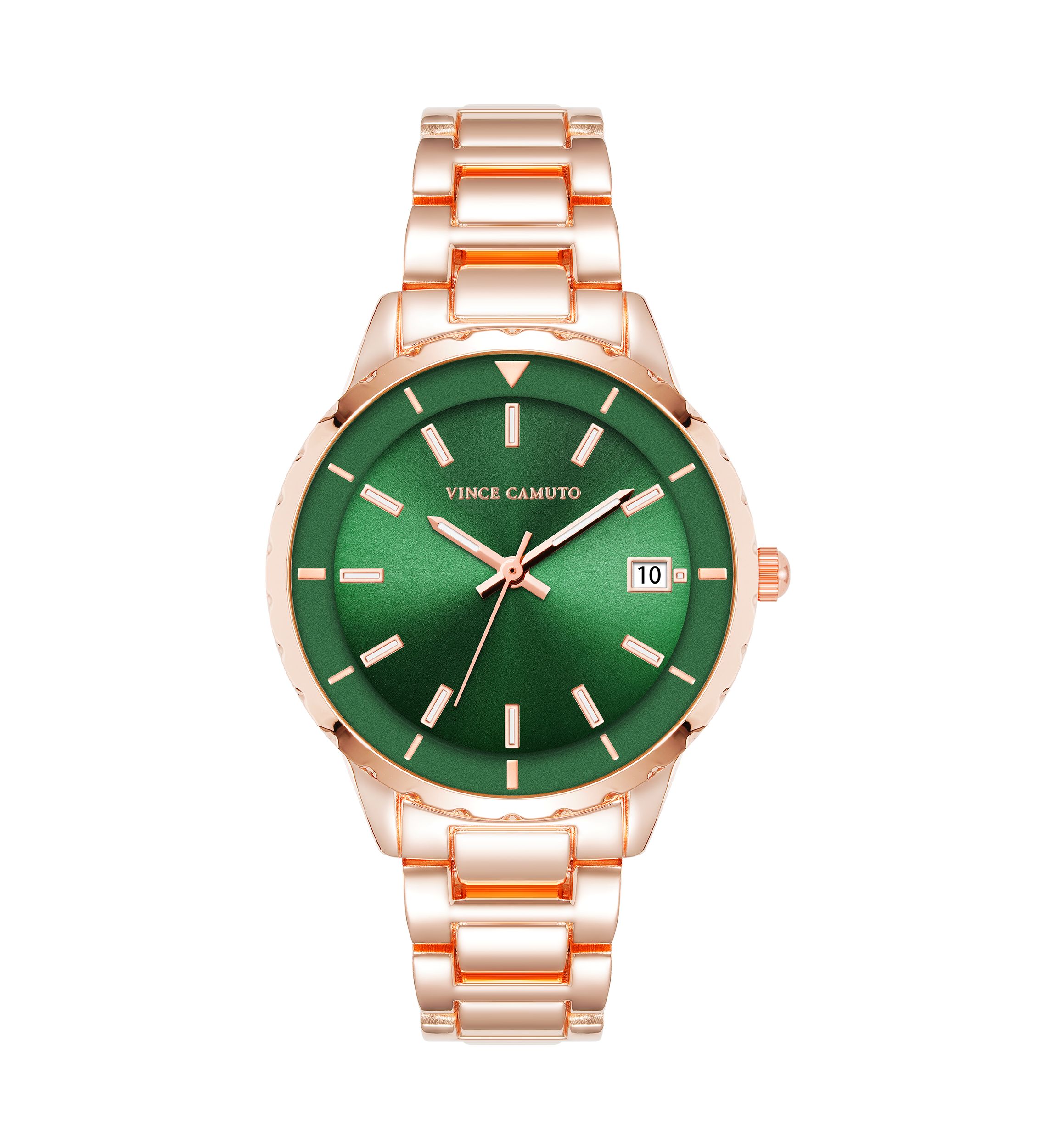 Rose Gold-Tone Metal Alloy Green Dial Watch