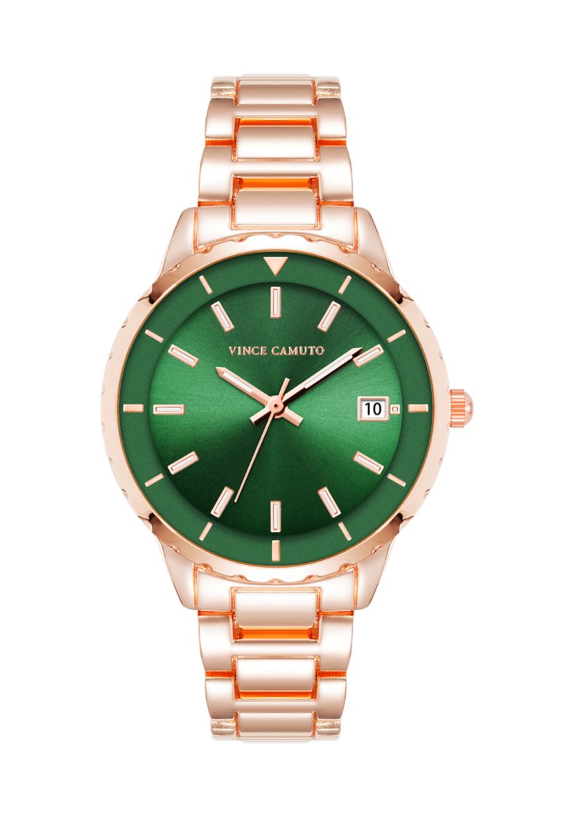Rose Gold-Tone Metal Alloy Green Dial Watch