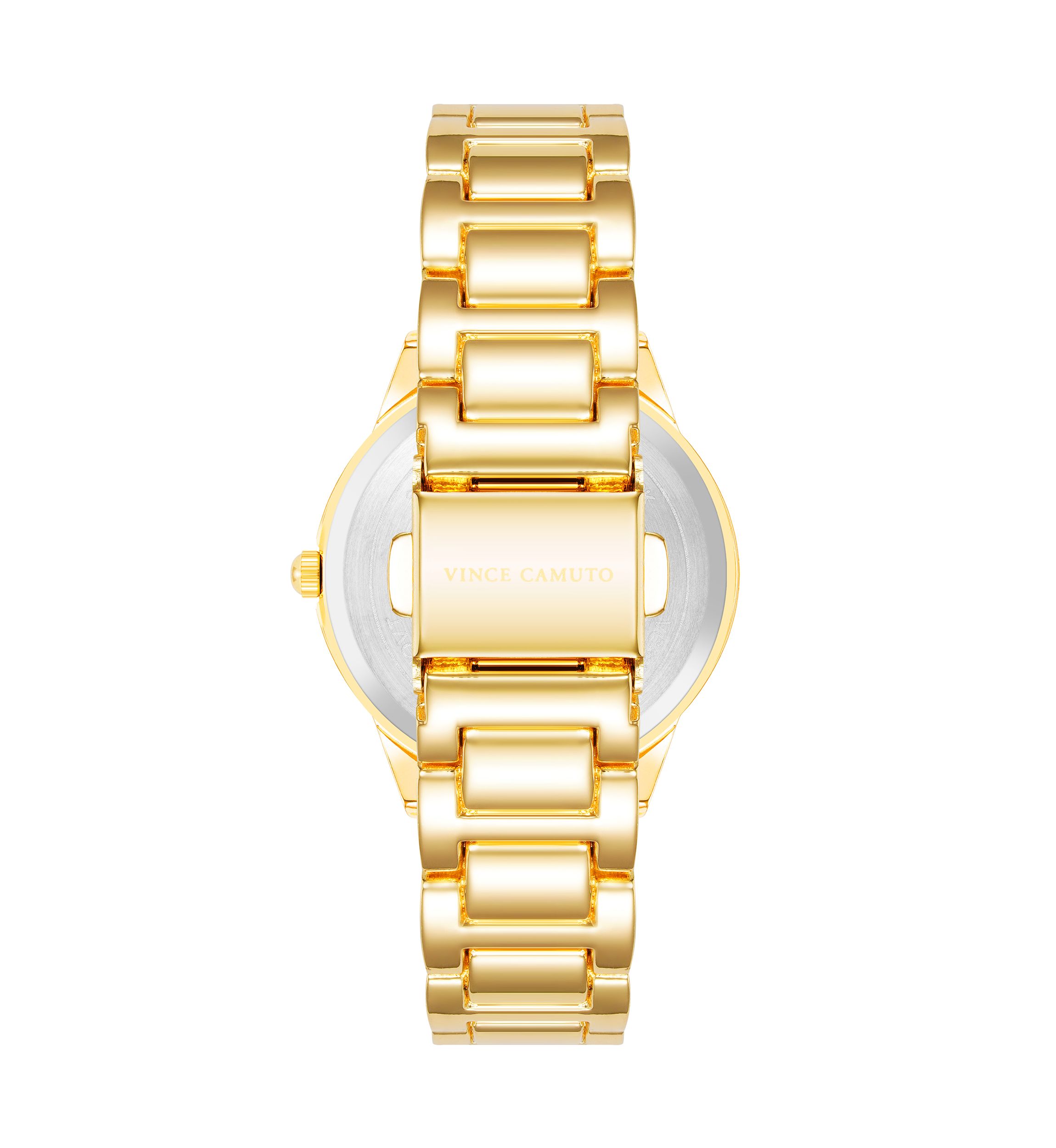   Gold Tone Metal Band Watch with Navy Dial 