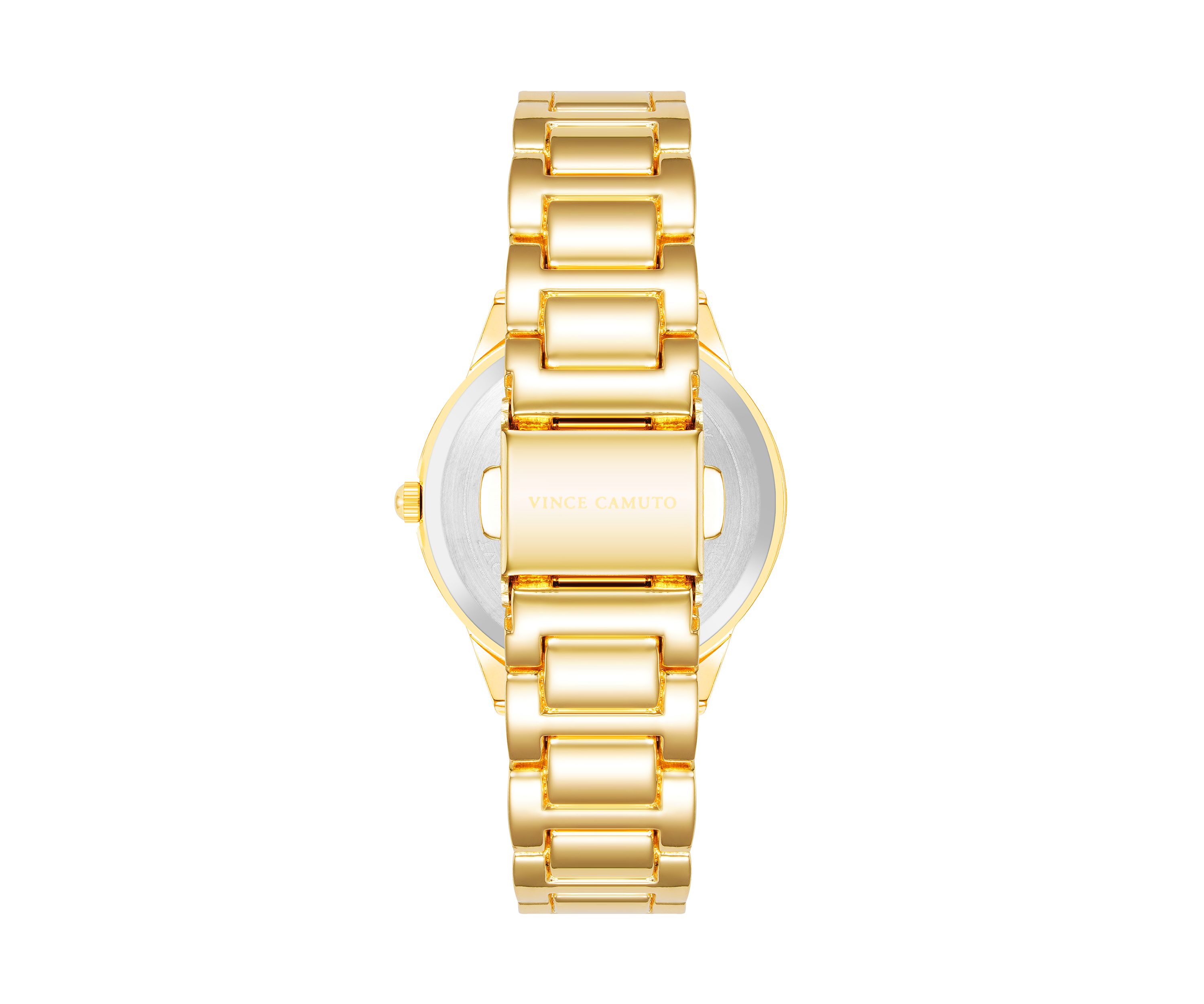   Gold Tone Metal Band Watch with Navy Dial 