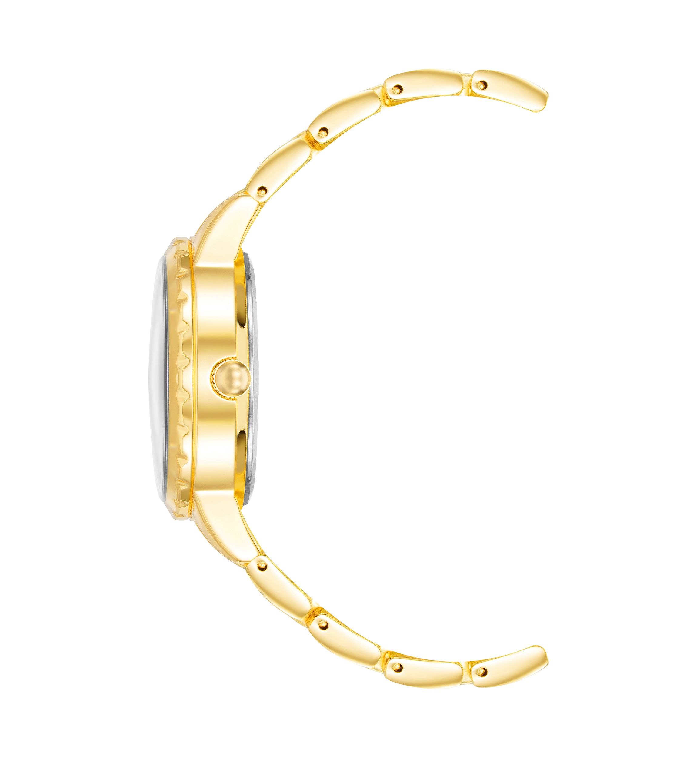  Gold Tone Metal Band Watch with Navy Dial 