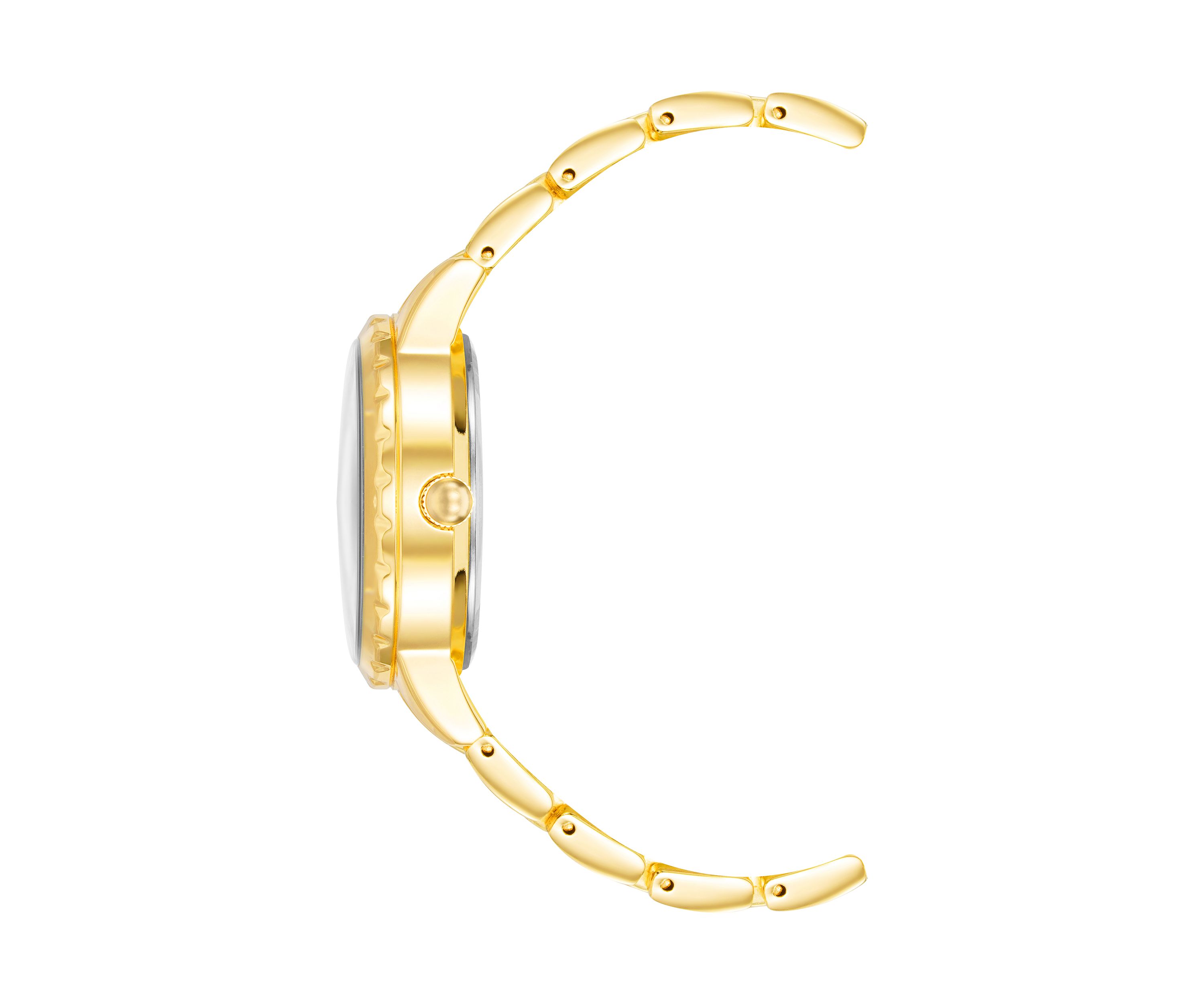   Gold Tone Metal Band Watch with Navy Dial 