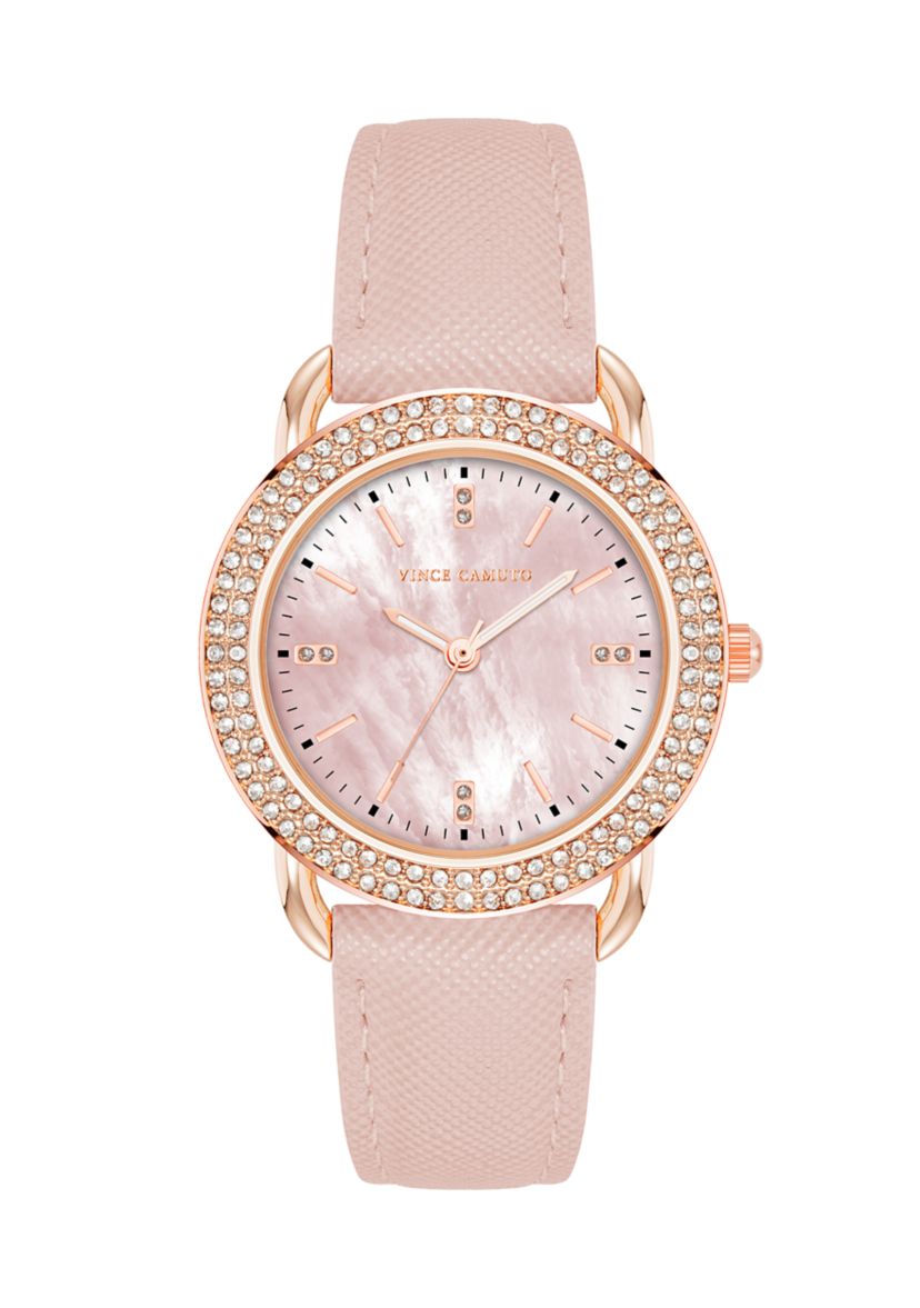 Glitz Dial Faux Leather Band Watch