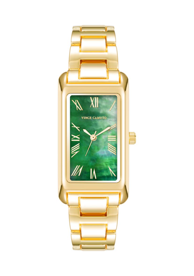 Quartz Rectangular Green and Gold-Tone Metal Alloy Watch